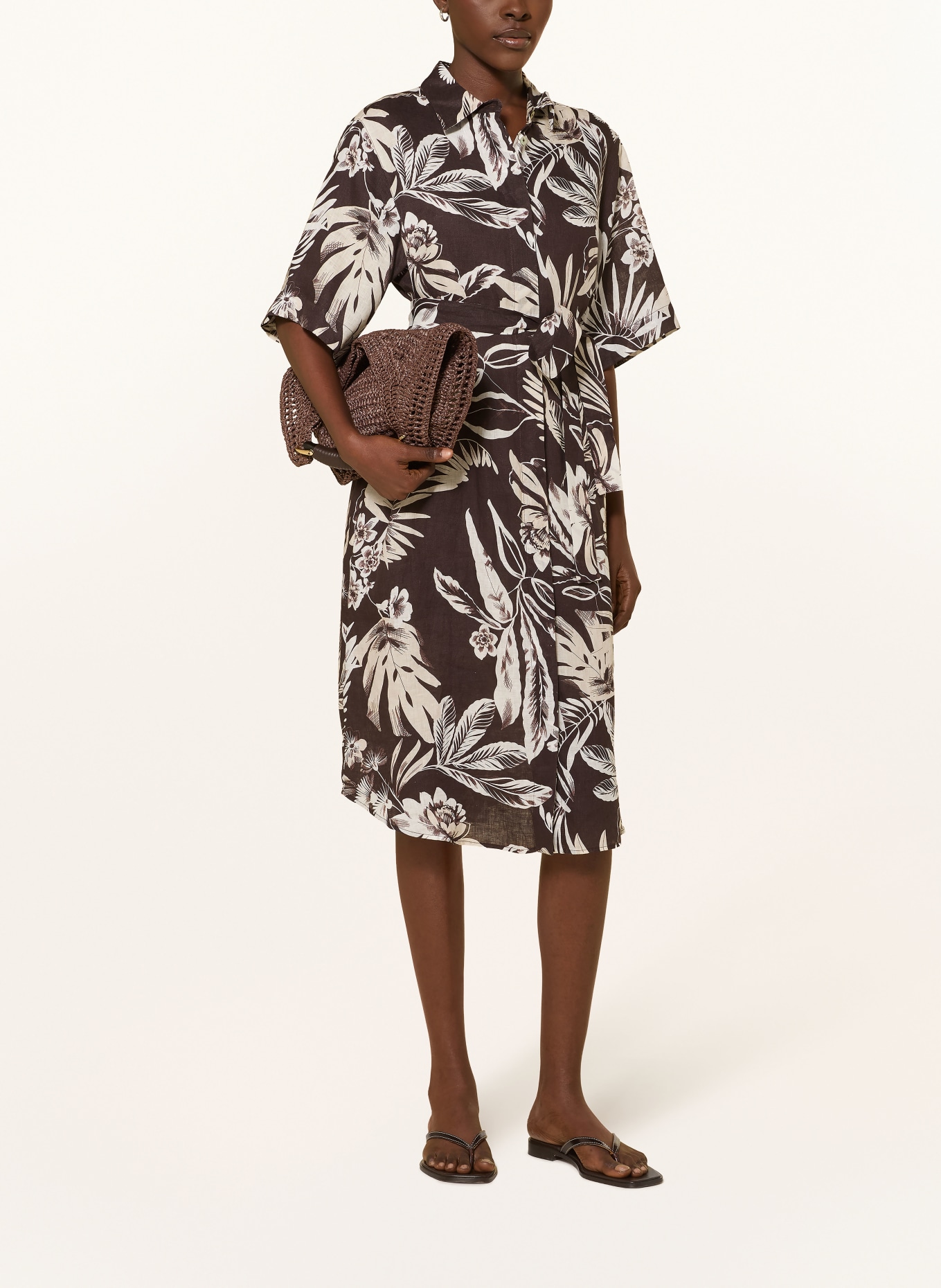 van Laack Linnen overhemdjurk VL-KAIMAH-SVKN: MARRON FONCÉ / WIT