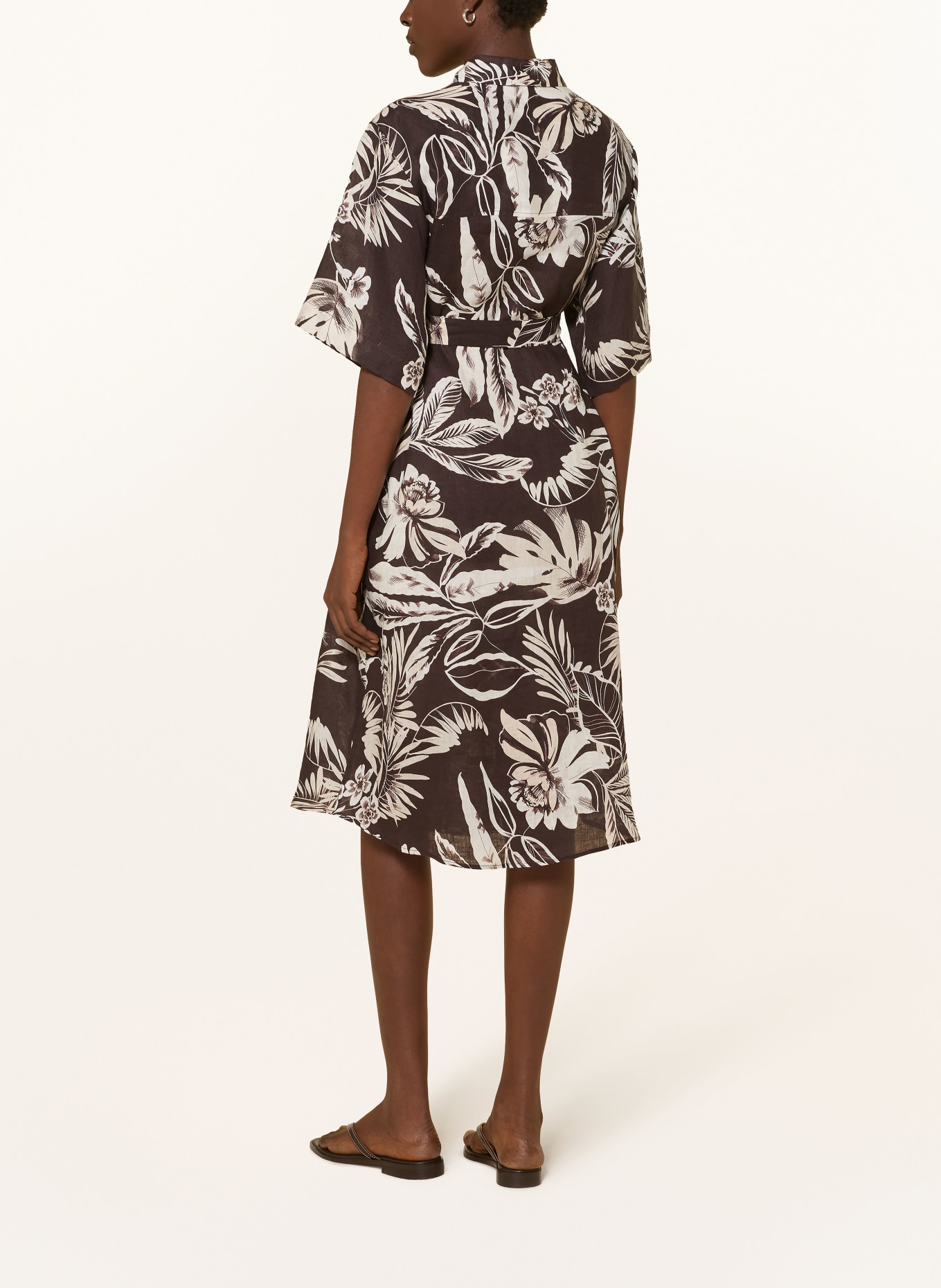 van Laack Linnen overhemdjurk VL-KAIMAH-SVKN: MARRON FONCÉ / WIT