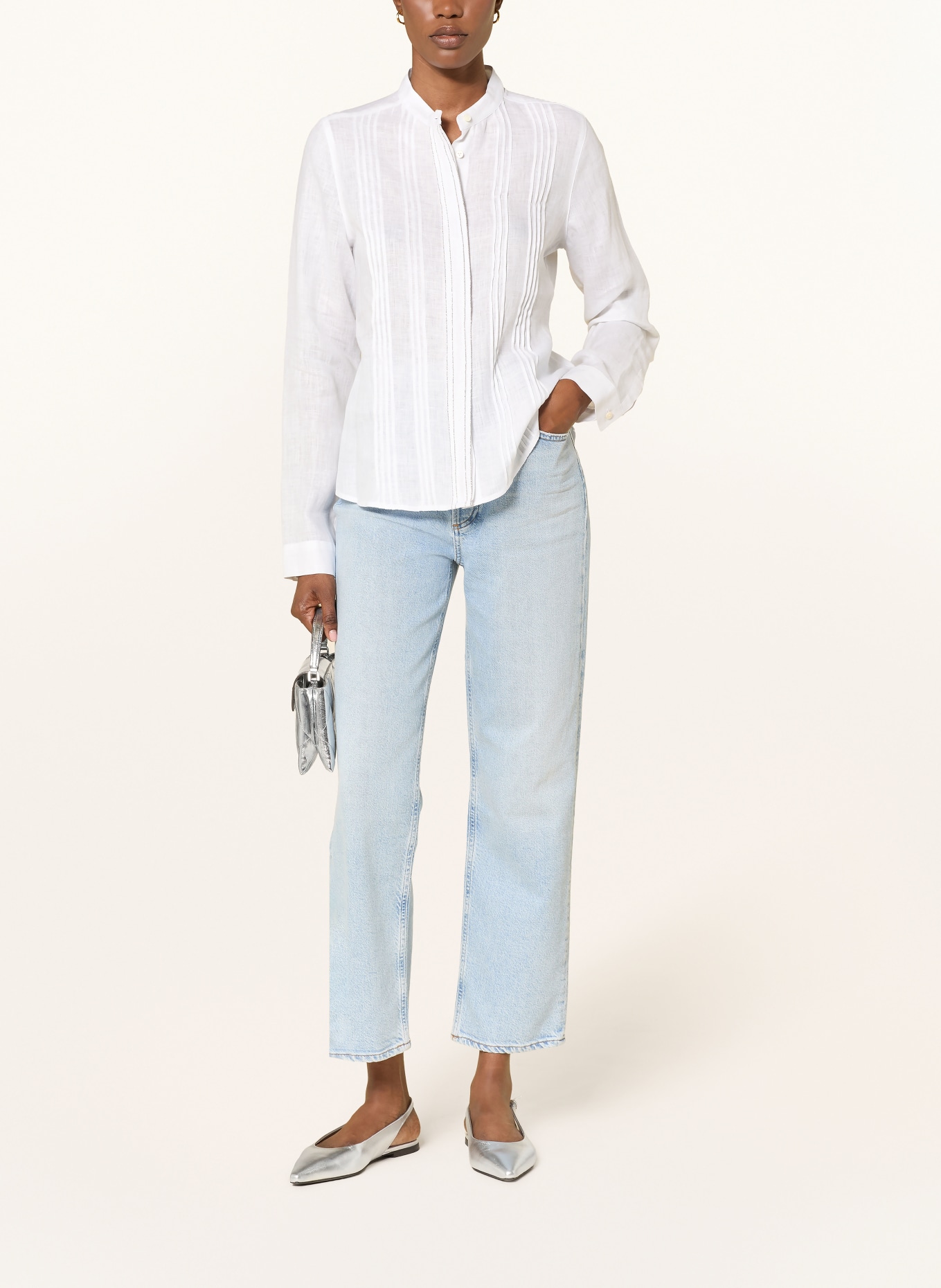 van Laack Leinenbluse VL-IKEM-SVPBK mit Schmucksteinen: WEISS