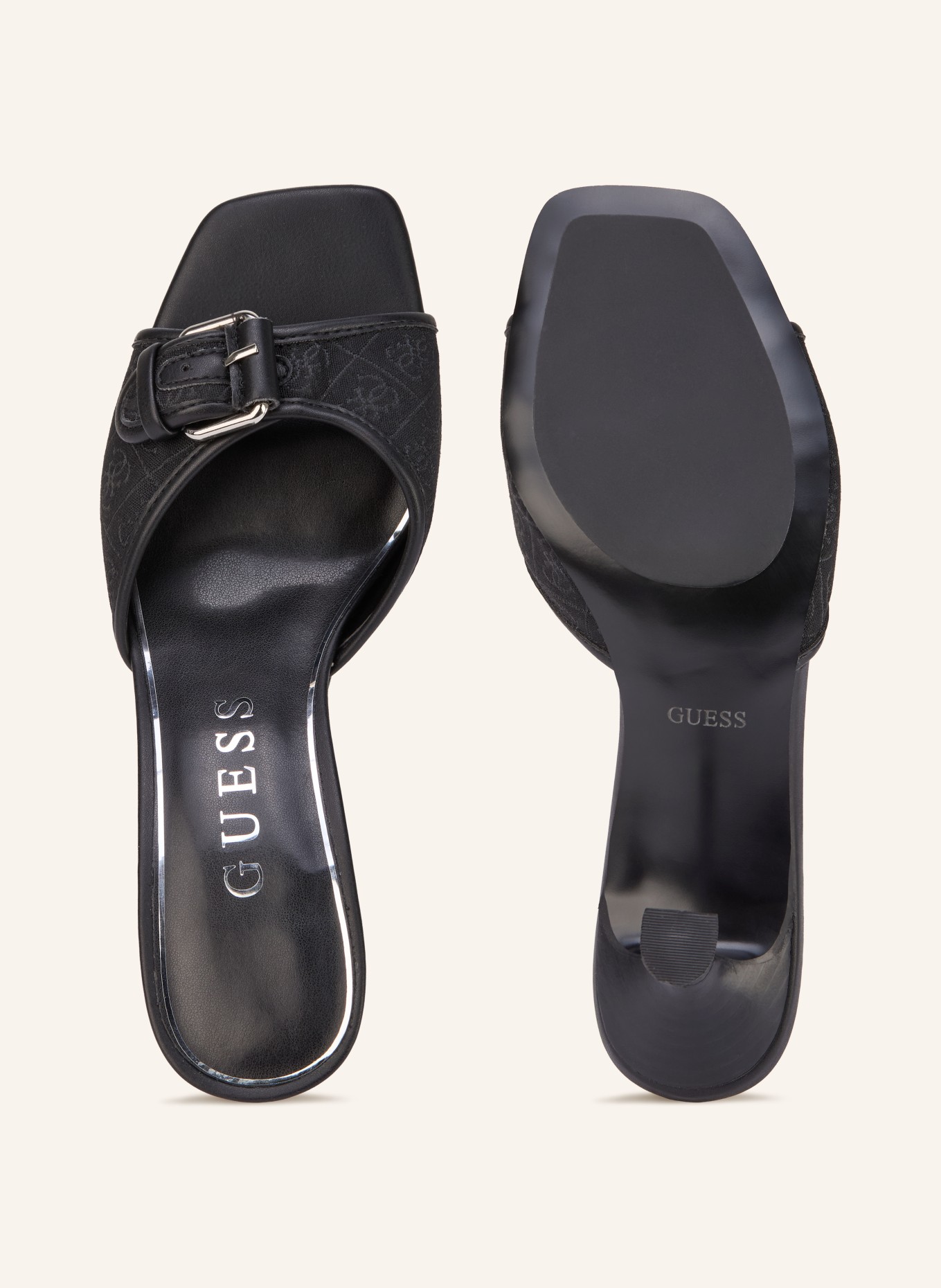 GUESS Mules DISTA2: BLACK / SILVER