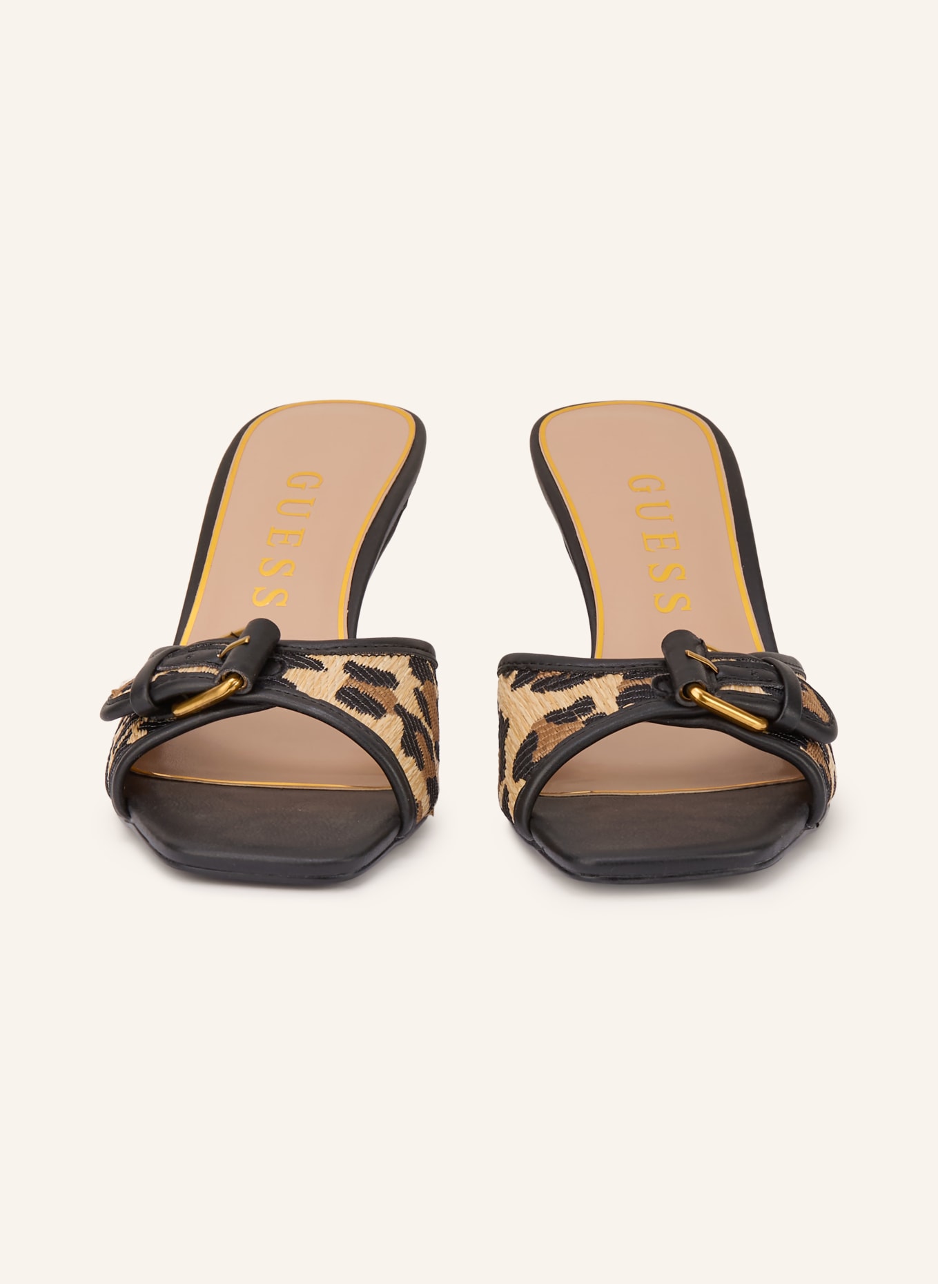 GUESS Mules DISTA2: BLACK / LIGHT BROWN / BROWN