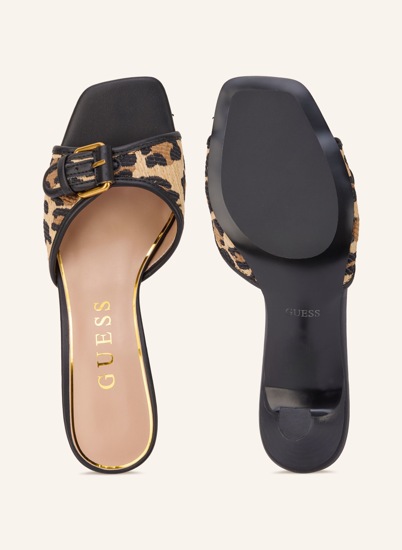 GUESS Mules DISTA2: BLACK / LIGHT BROWN / BROWN