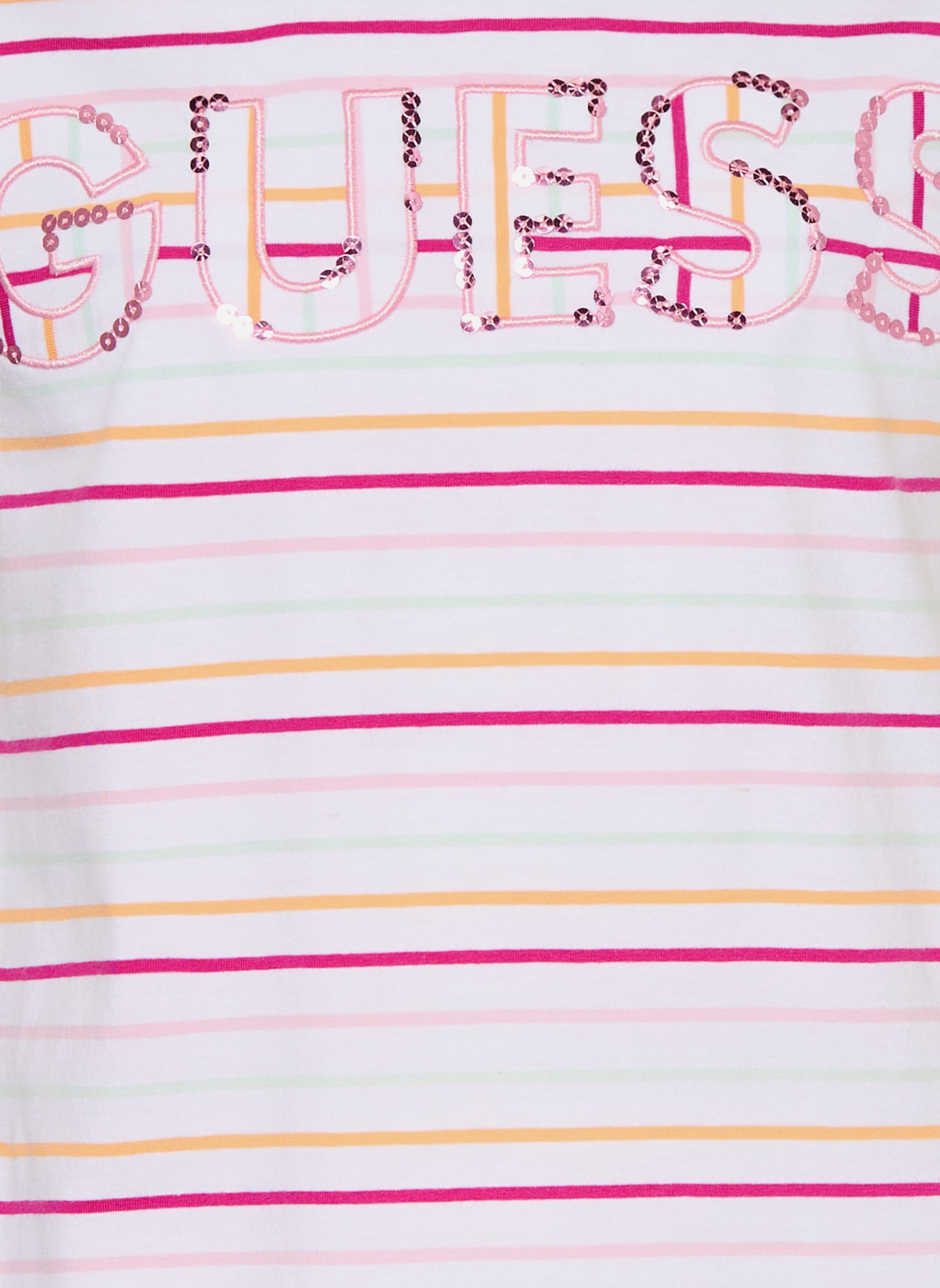 GUESS T-shirt à paillettes: BLANC / ROSE / MENTHE