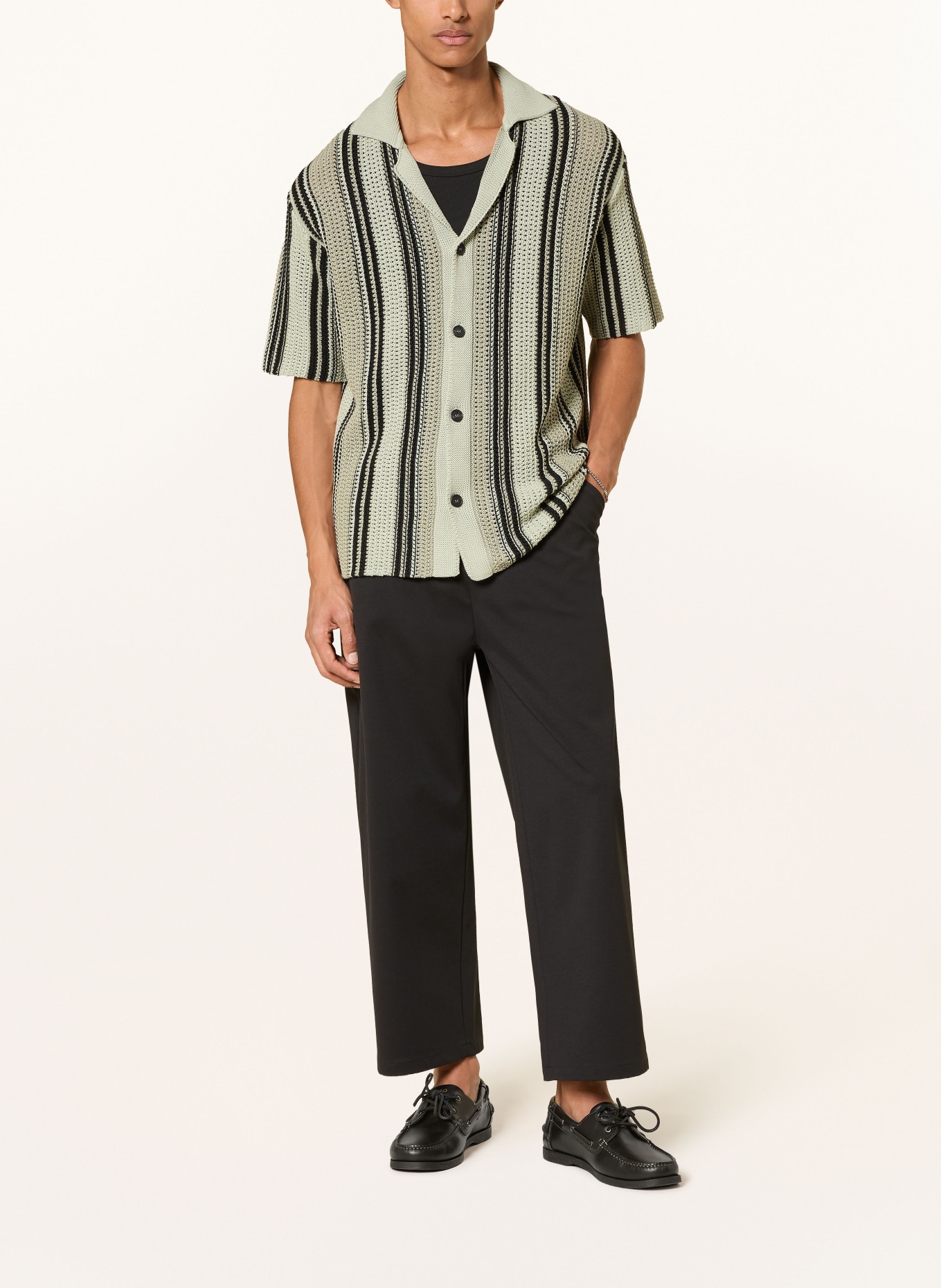 HUGO Pull en maille SEESORN Comfort Fit: VERT CLAIR / NOIR