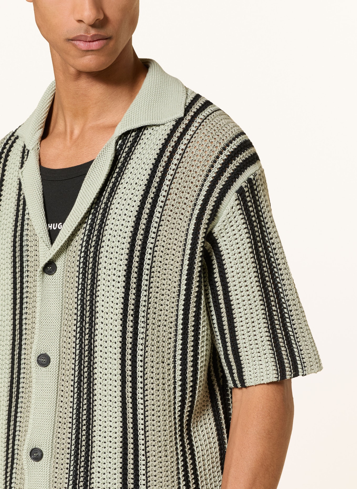 HUGO Pull en maille SEESORN Comfort Fit: VERT CLAIR / NOIR