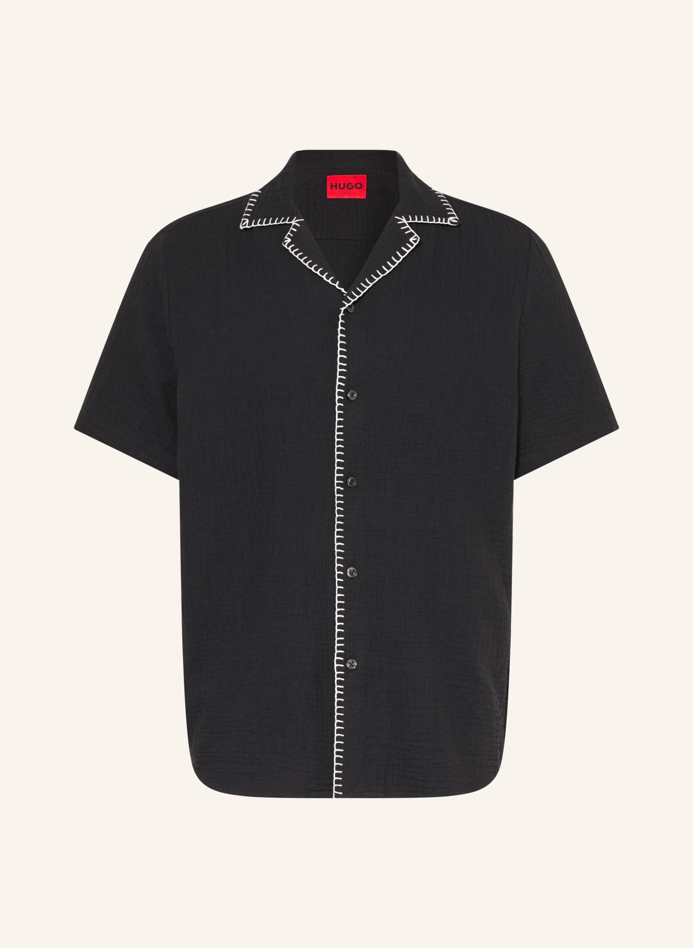 HUGO Resorthemd ELLINO Straight Fit: ZWART / WIT