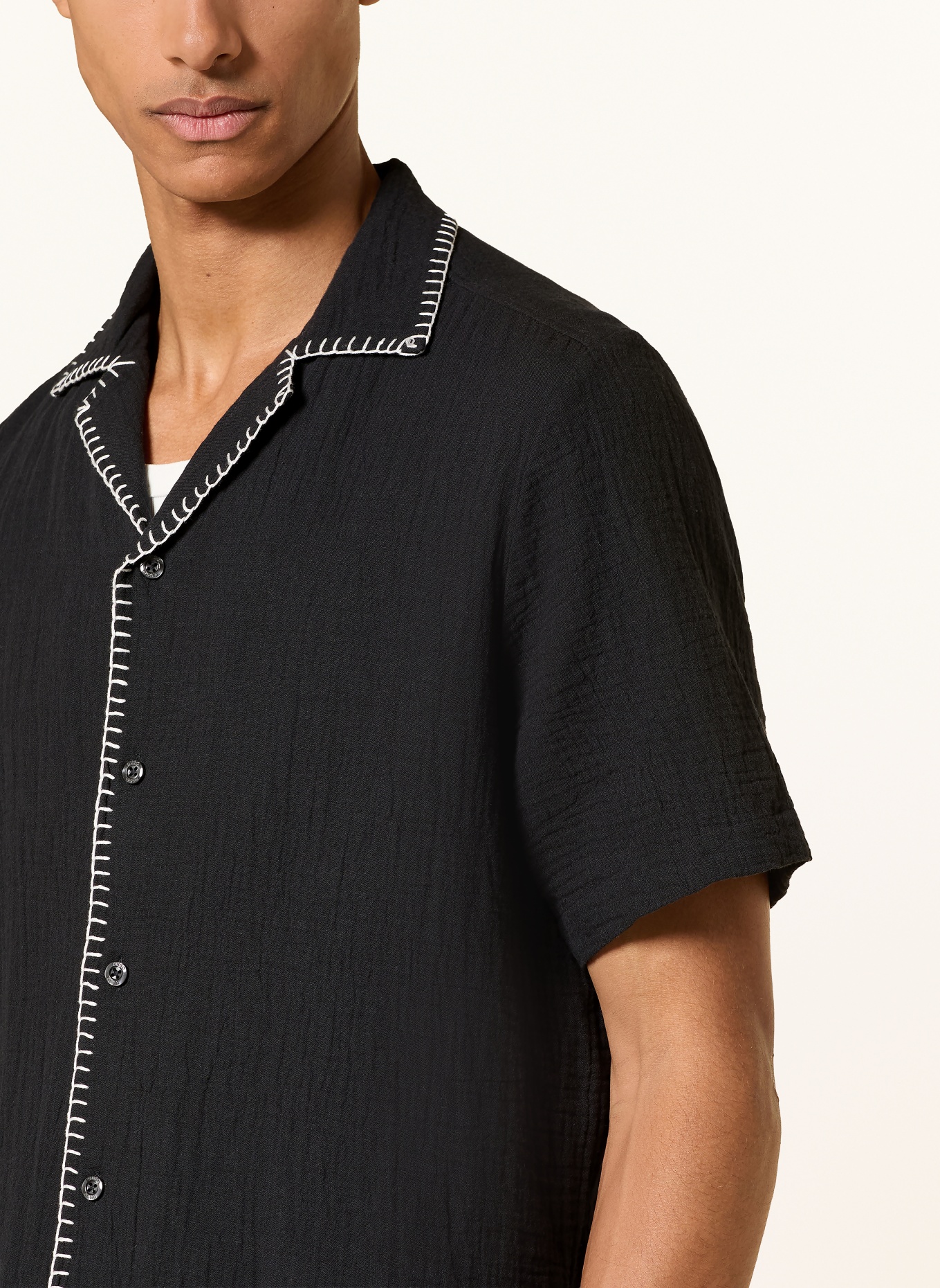 HUGO Resorthemd ELLINO Straight Fit: ZWART / WIT