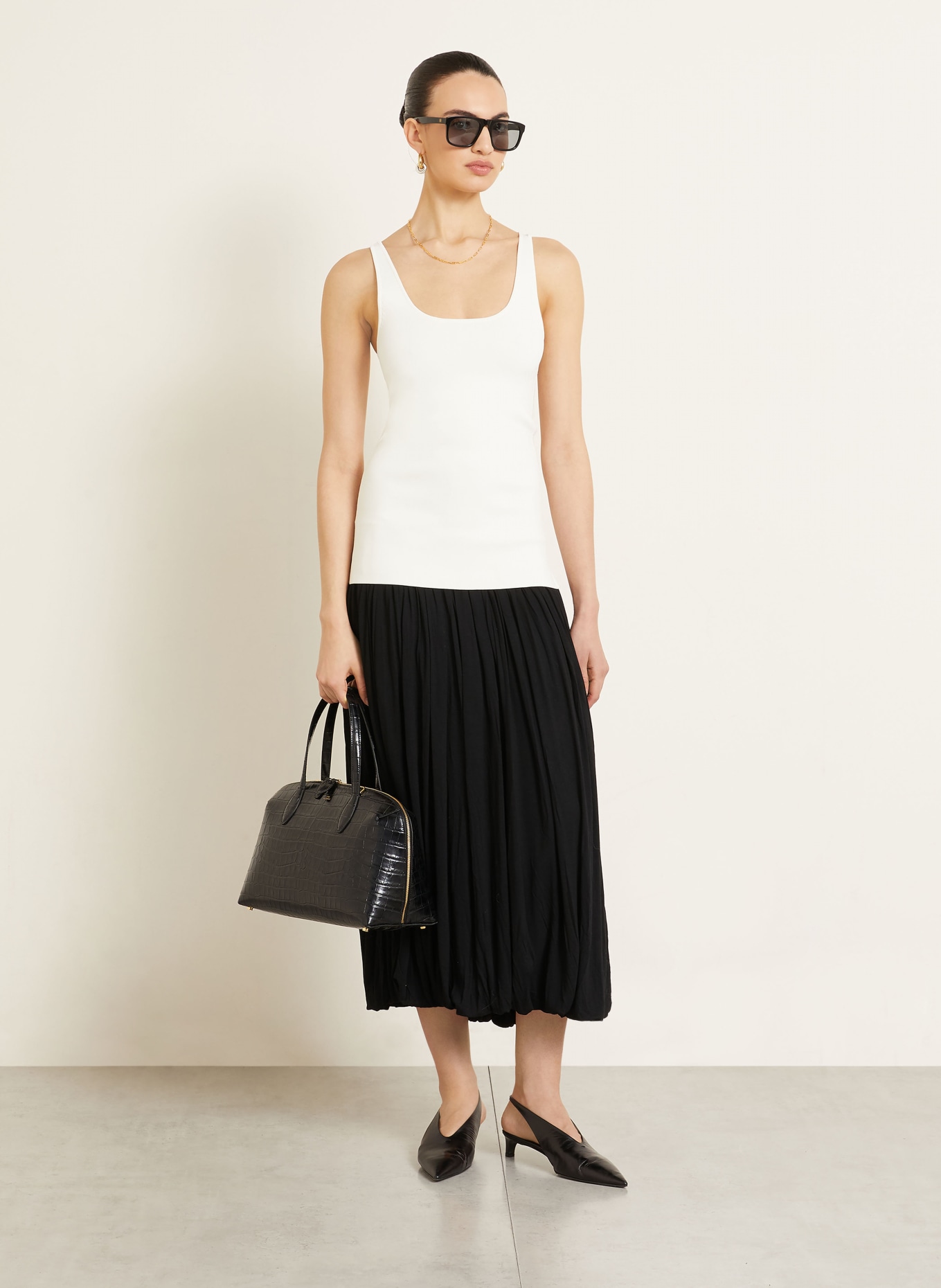TOTEME Pleated jersey skirt: BLACK
