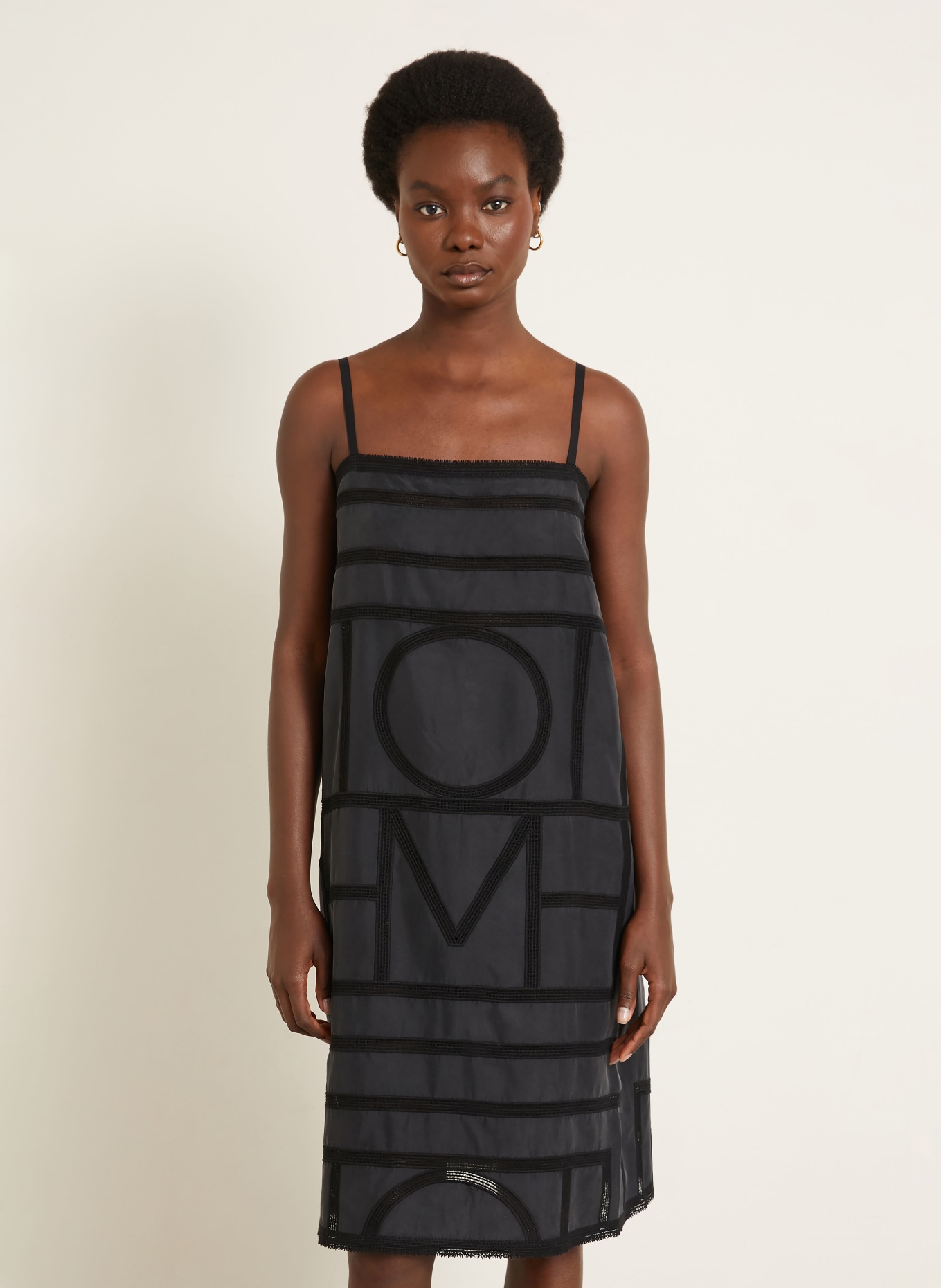 TOTEME Silk dress with lace: BLACK