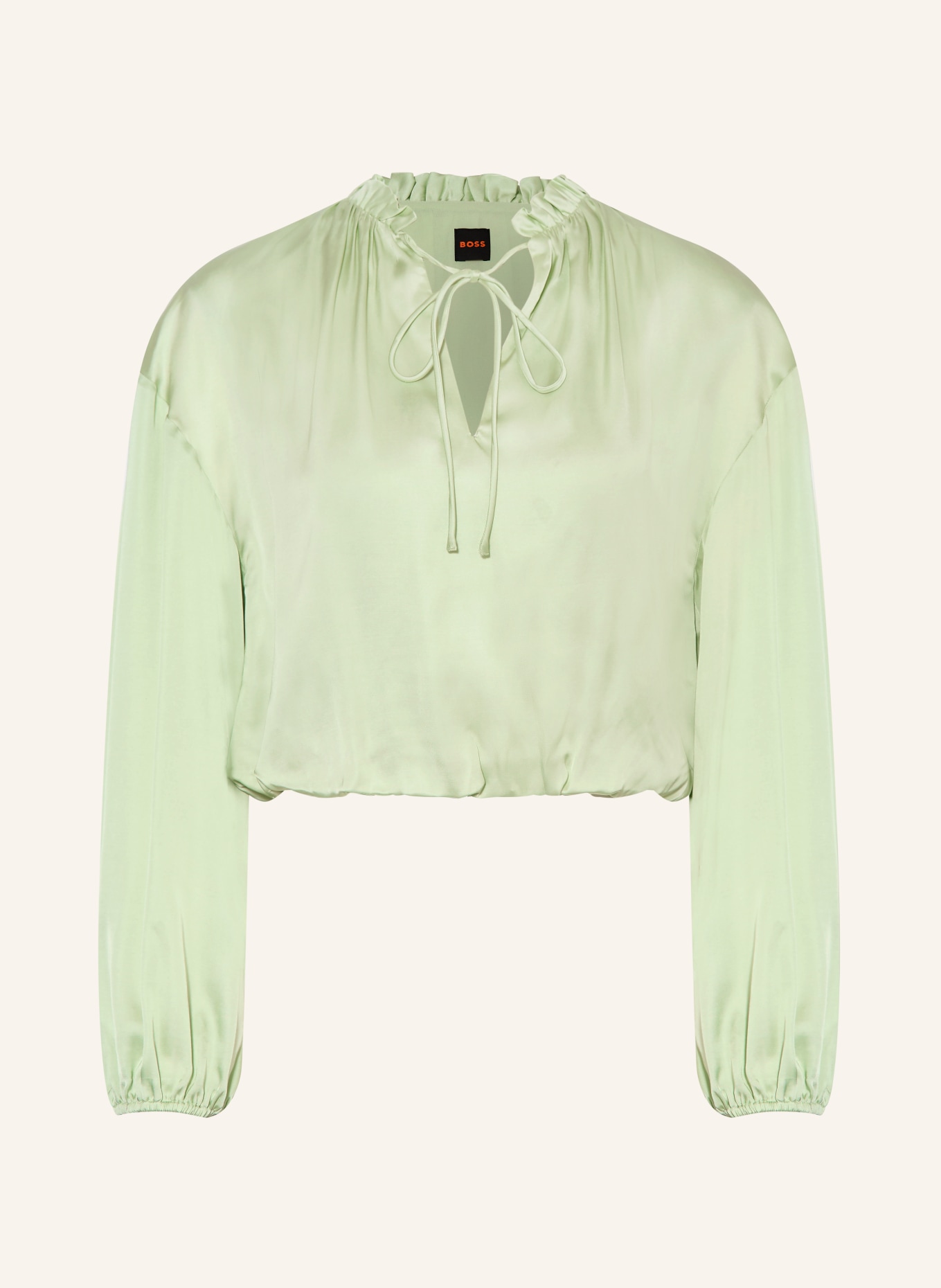 BOSS Blusenshirt BRISE aus Satin und mit Rüschen: HELLGRÜN