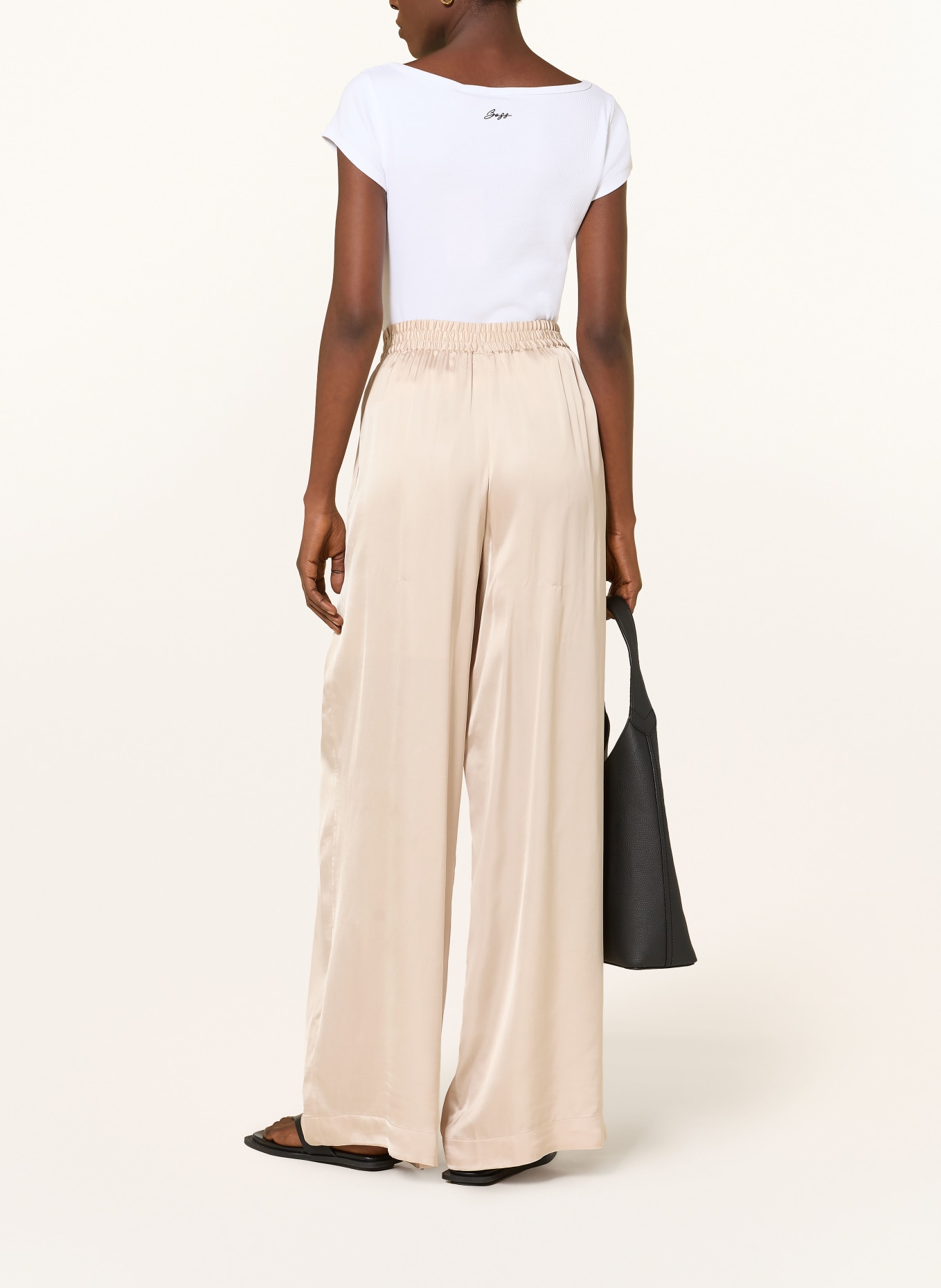 BOSS Saténové kalhoty TALIA: BÉŽOVÁ