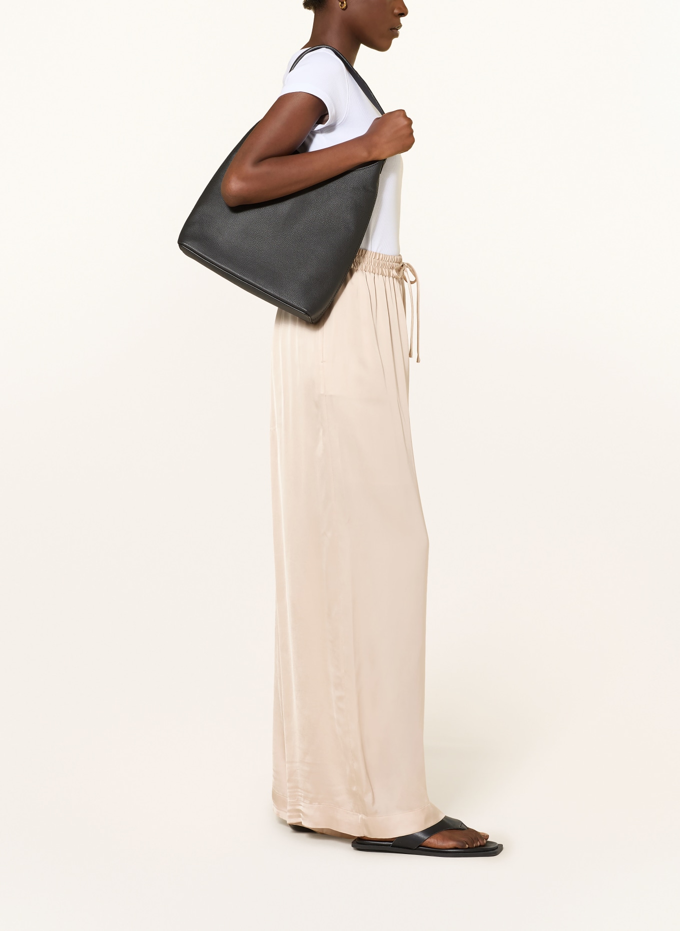 BOSS Saténové kalhoty TALIA: BÉŽOVÁ