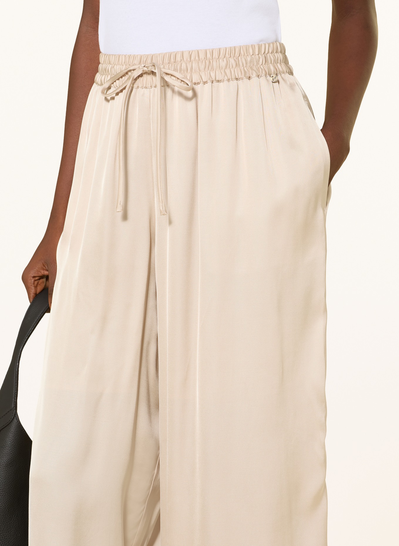 BOSS Saténové kalhoty TALIA: BÉŽOVÁ