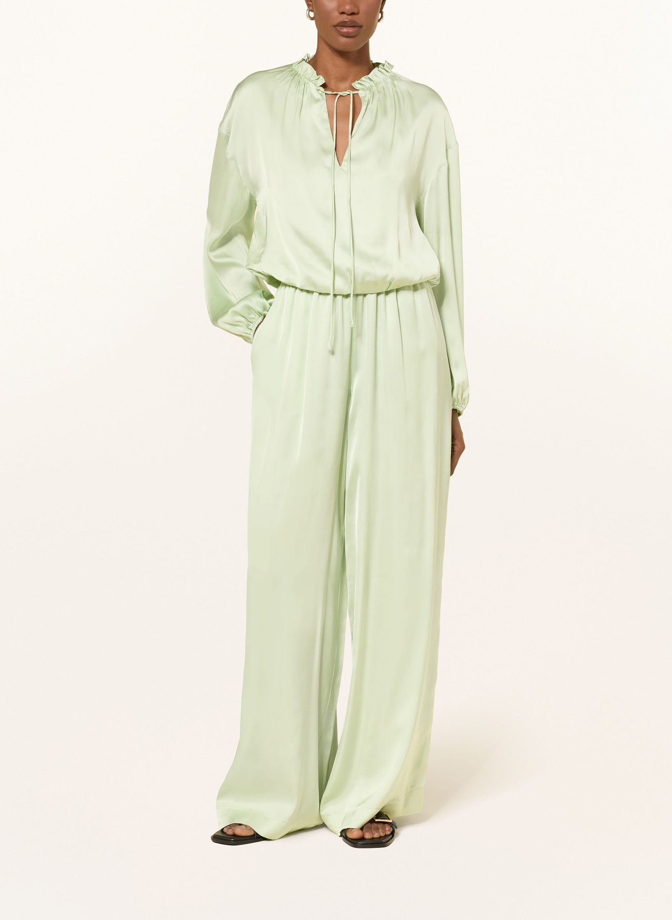 BOSS TALIA Satin Pants: LIGHT GREEN