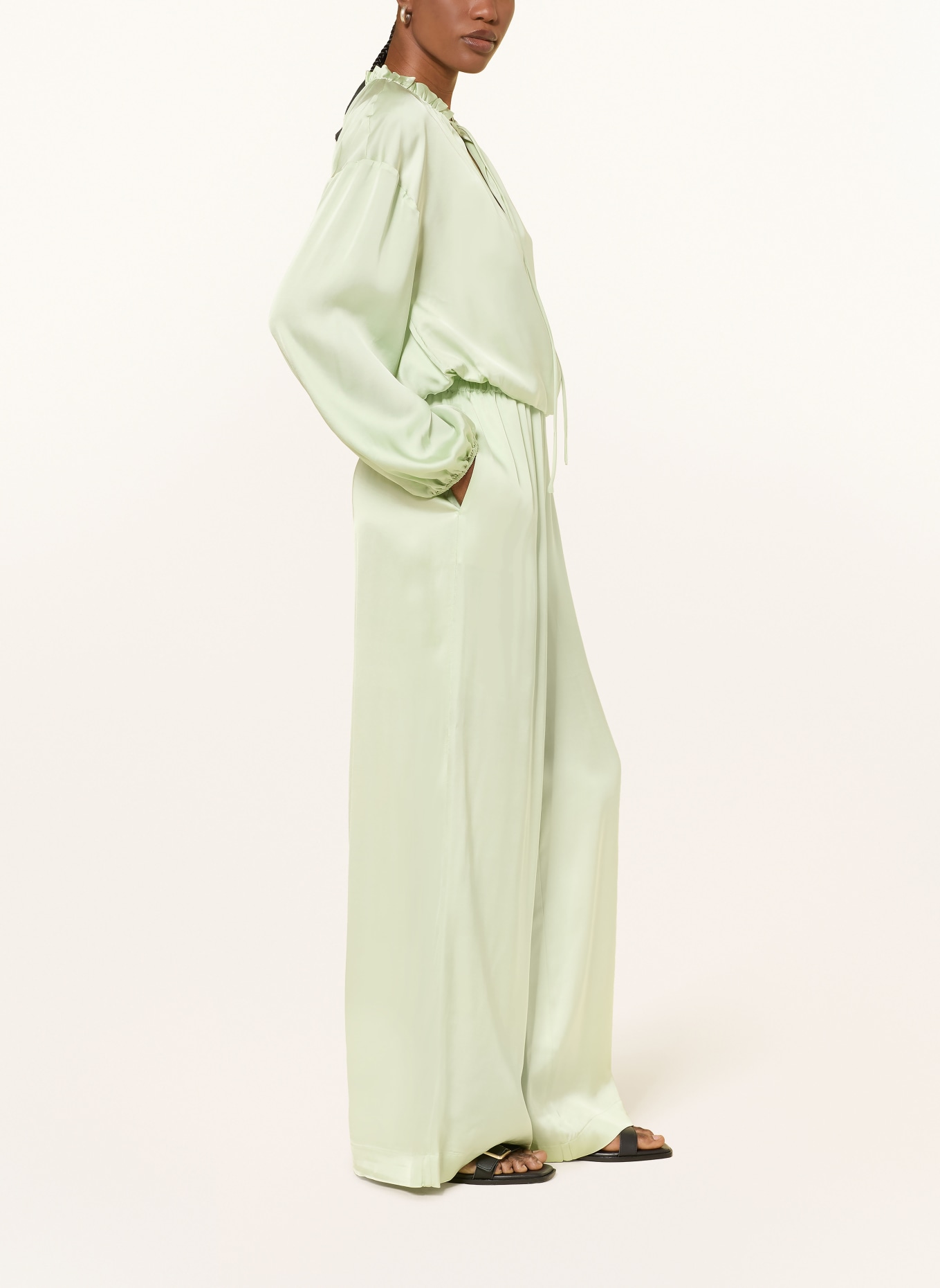 BOSS TALIA Satin Pants: LIGHT GREEN