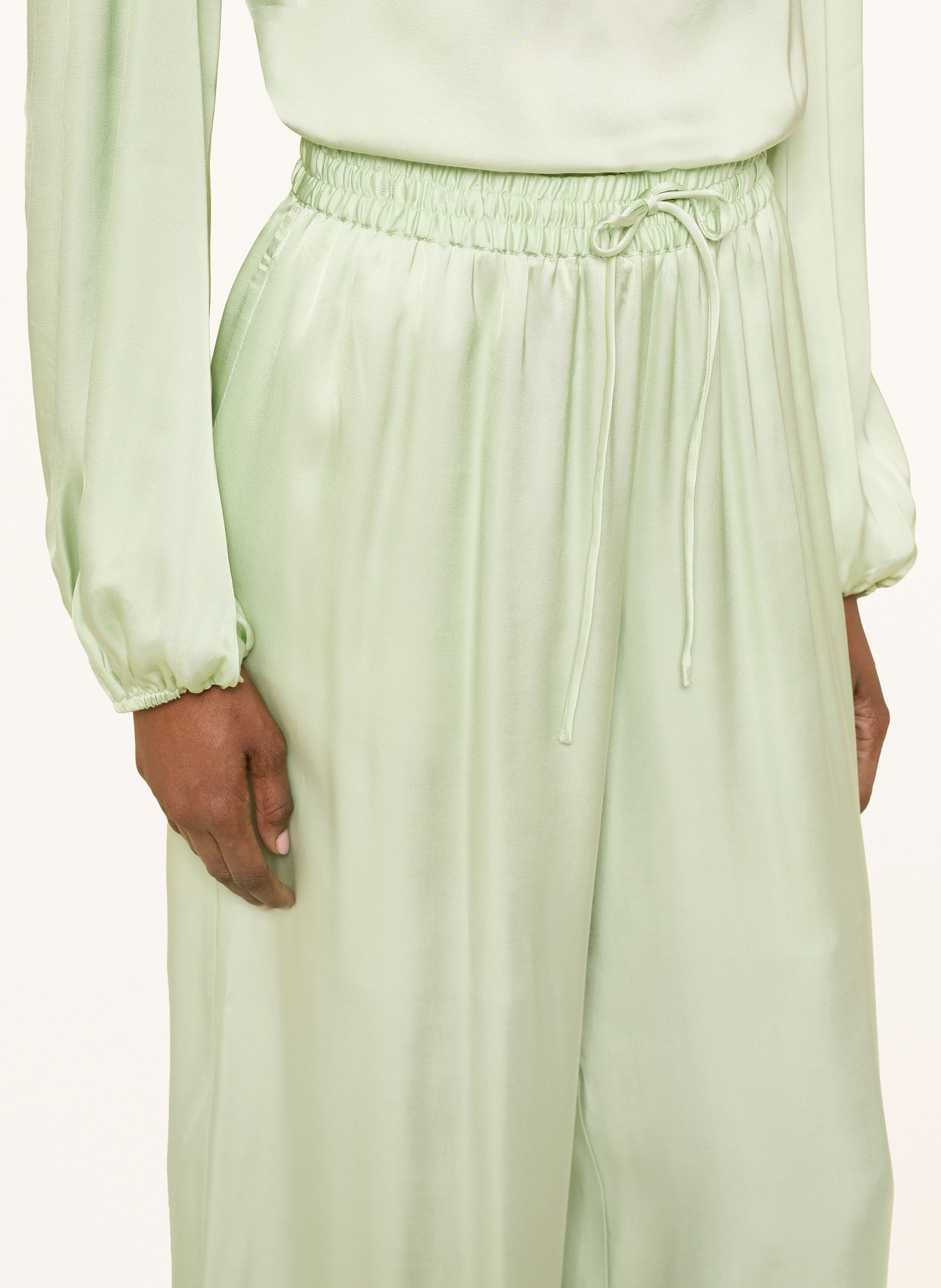 BOSS TALIA Satin Pants: LIGHT GREEN