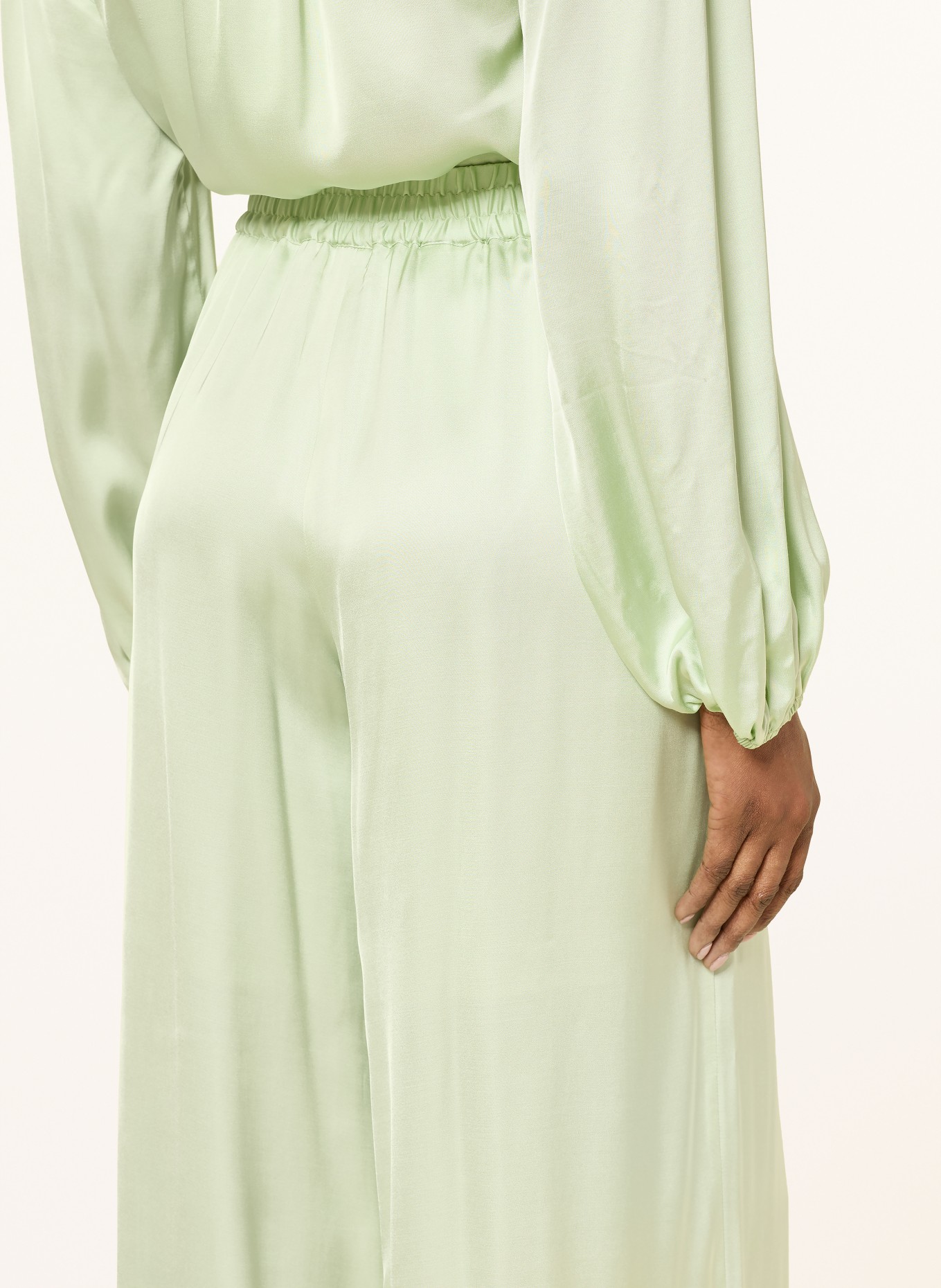 BOSS TALIA Satin Pants: LIGHT GREEN