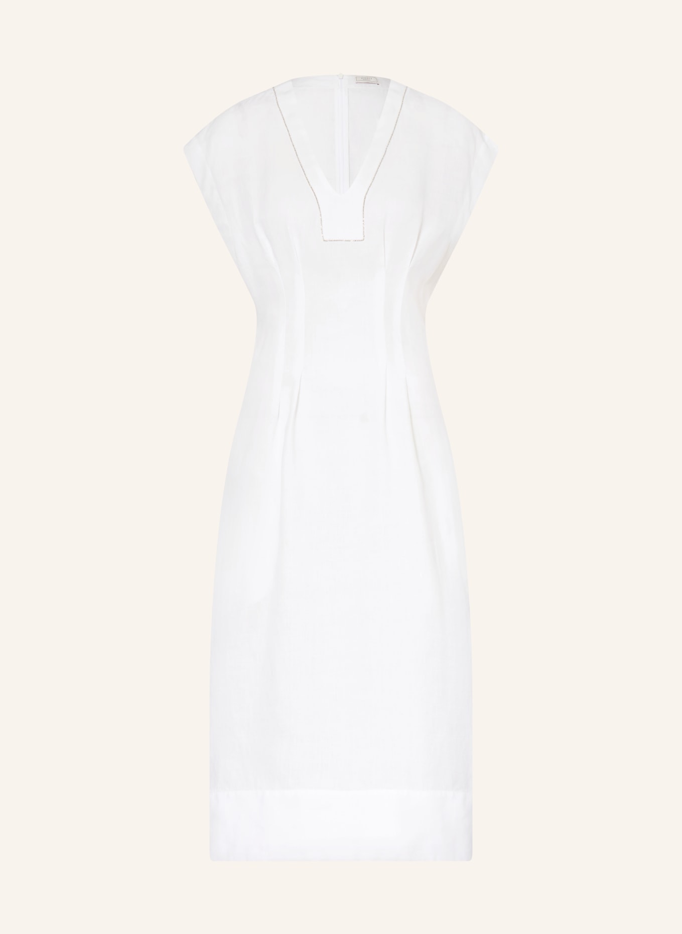 PESERICO Leinenkleid mit Schmuckperlen: WEISS