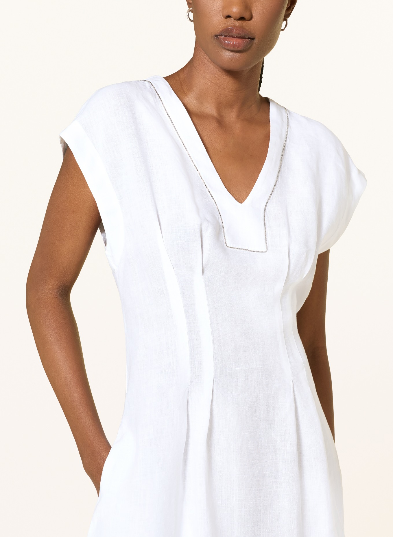 PESERICO Leinenkleid mit Schmuckperlen: WEISS