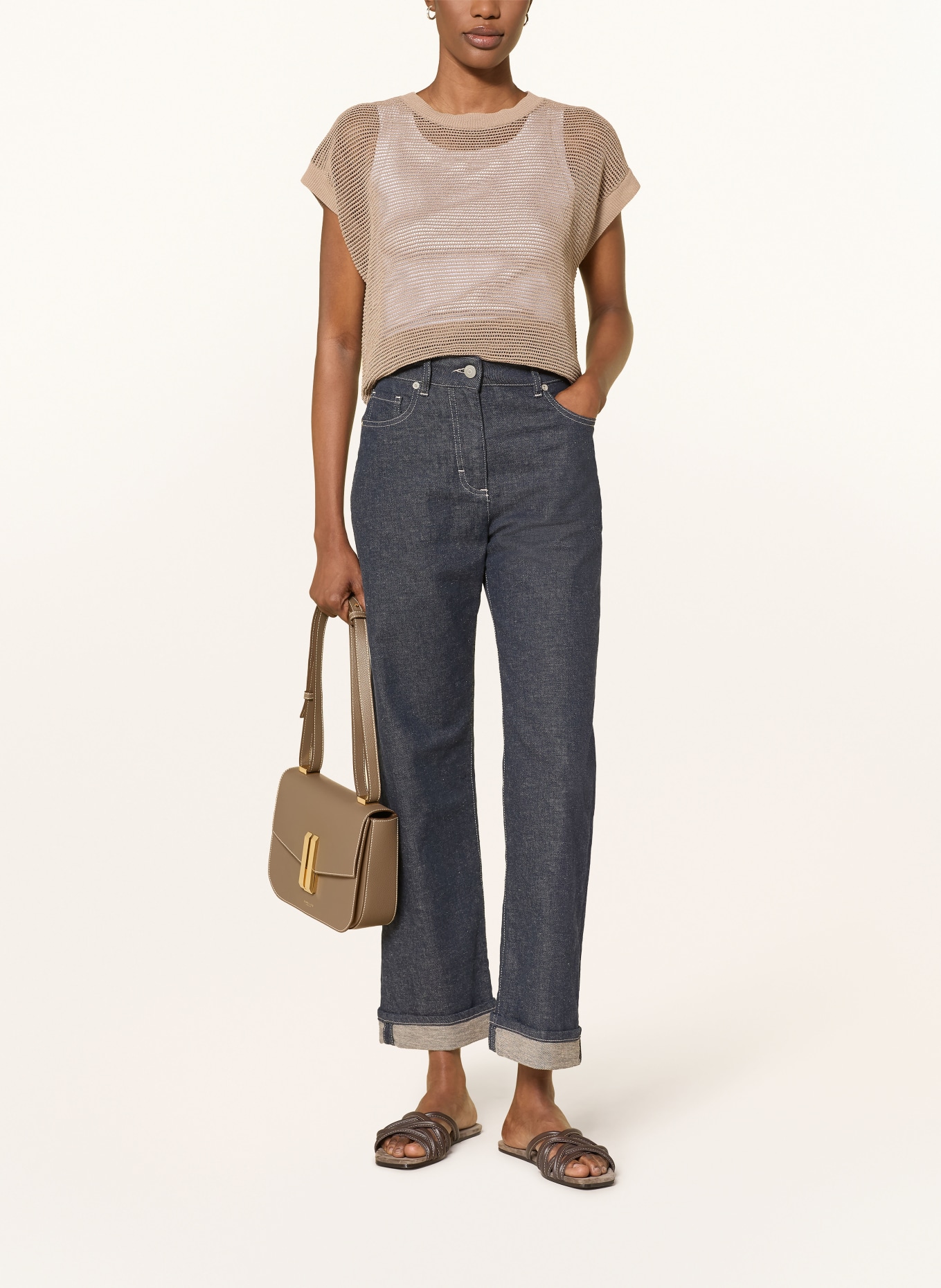 PESERICO Knit shirt with linen and glitter yarn: BEIGE