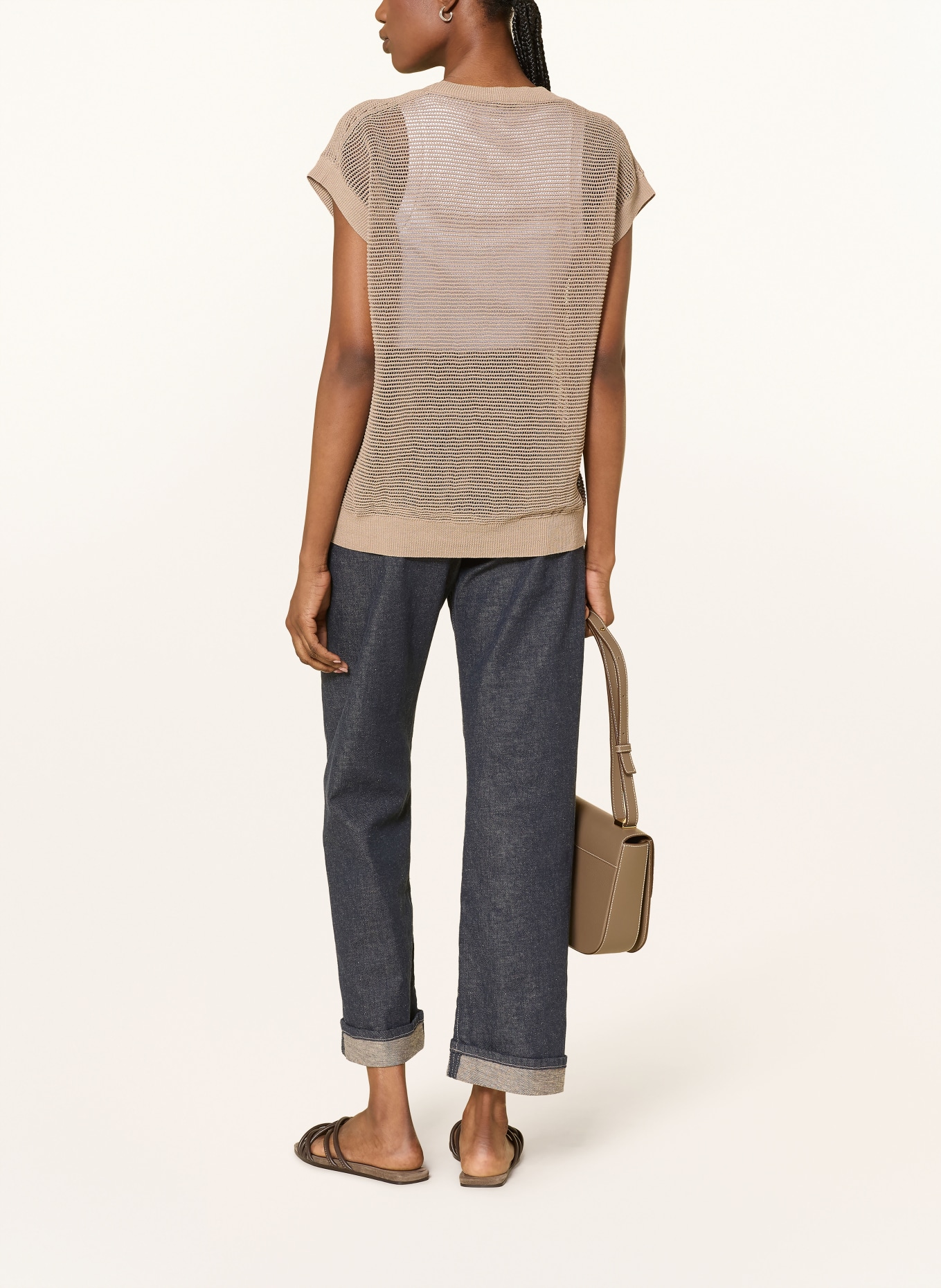 PESERICO Knit shirt with linen and glitter yarn: BEIGE