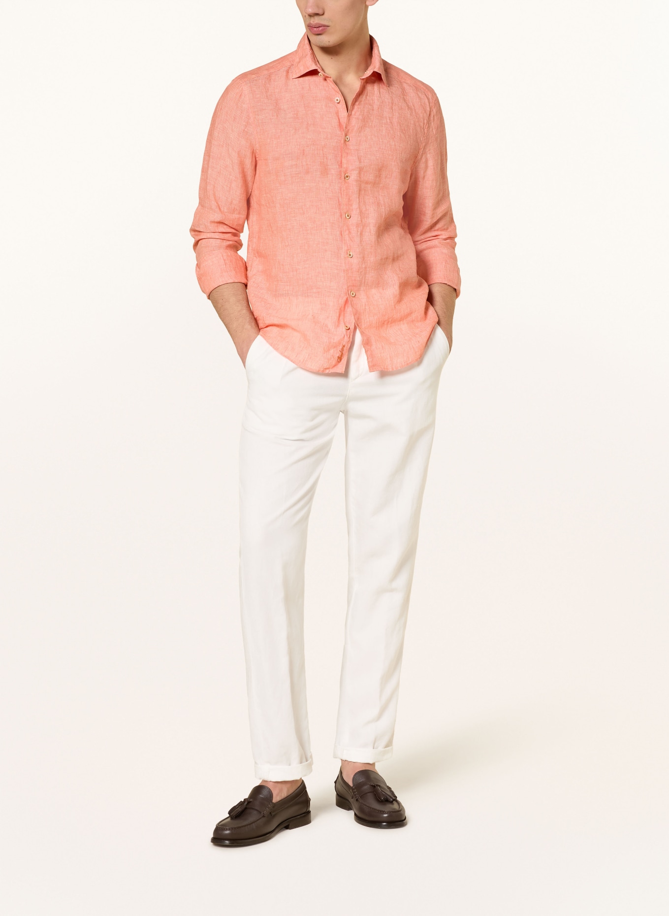 Stenströms Linen Shirt, Slim Fit: LIGHT ORANGE