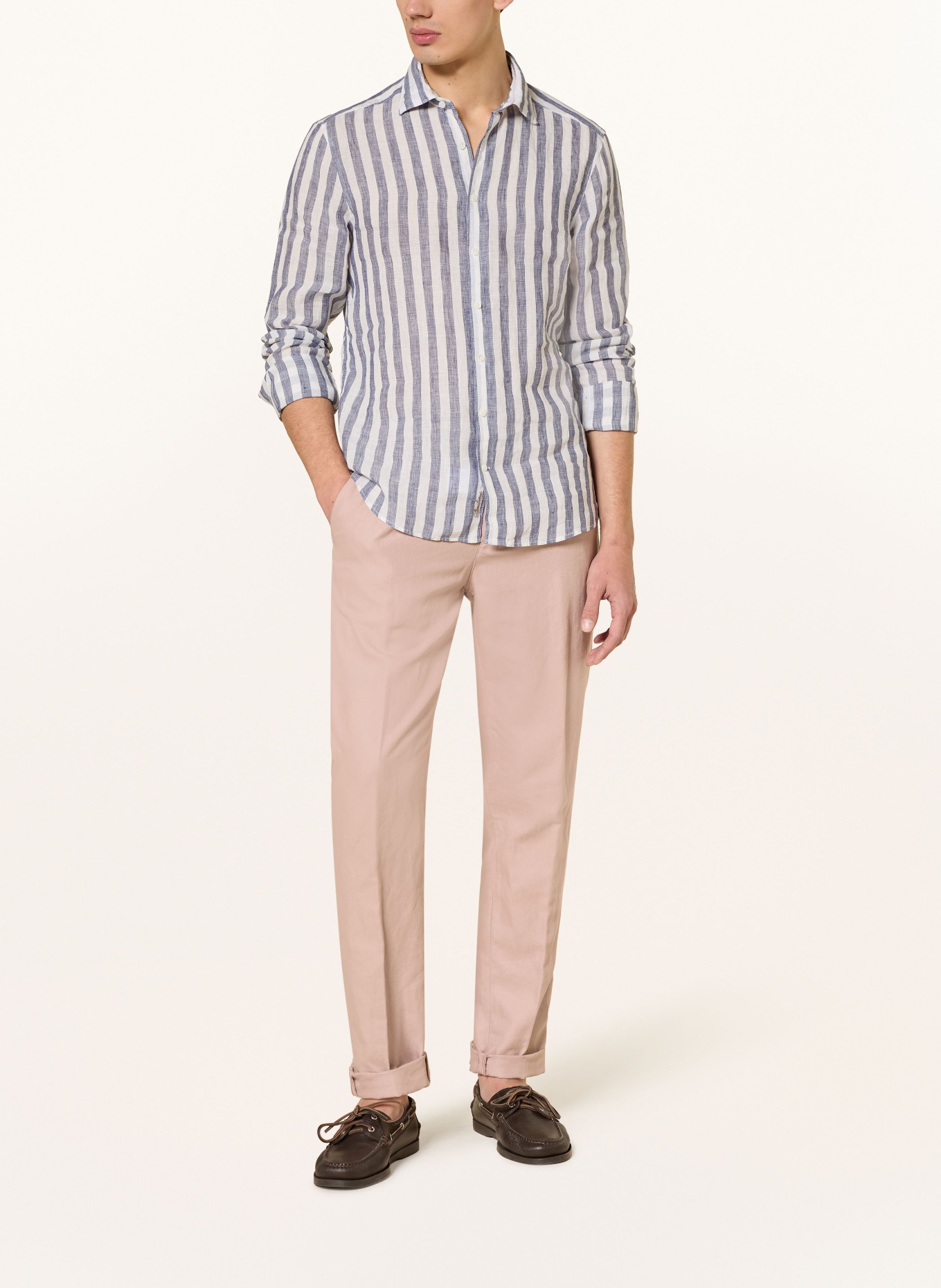 Stenströms Linen Shirt, Slim Fit: DARK BLUE / CREAM