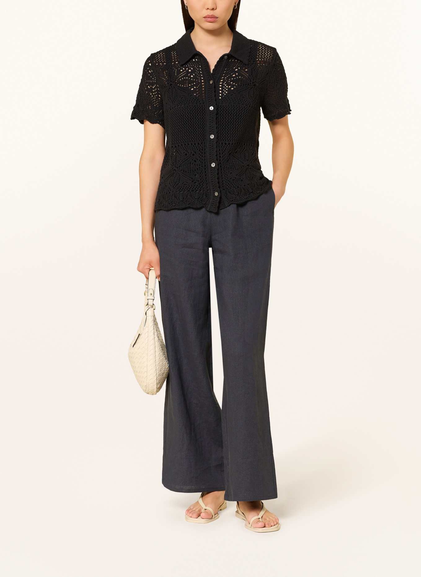 LANIUS Marlenehose aus Leinen: DUNKELBLAU