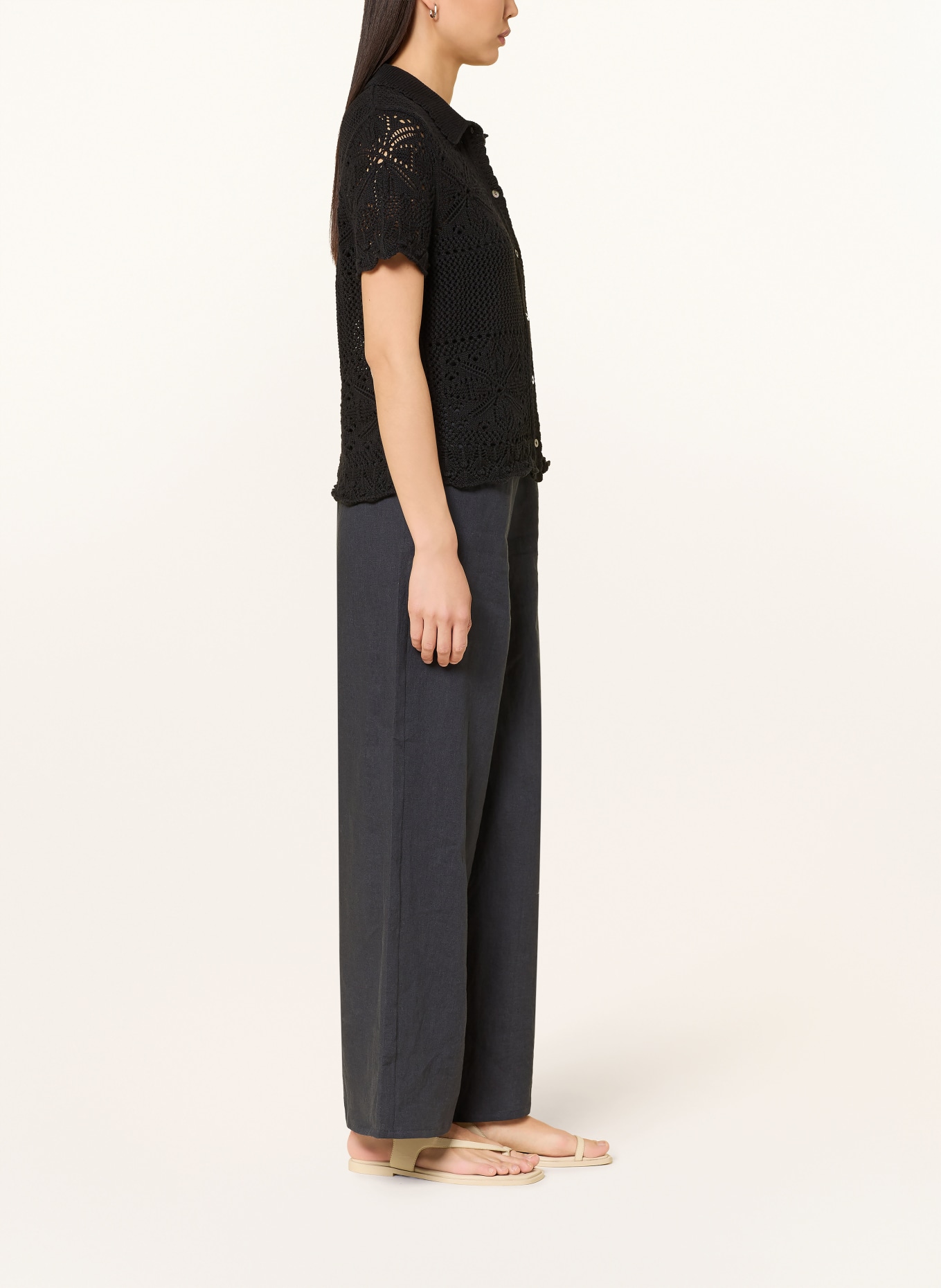 LANIUS Marlenehose aus Leinen: DUNKELBLAU