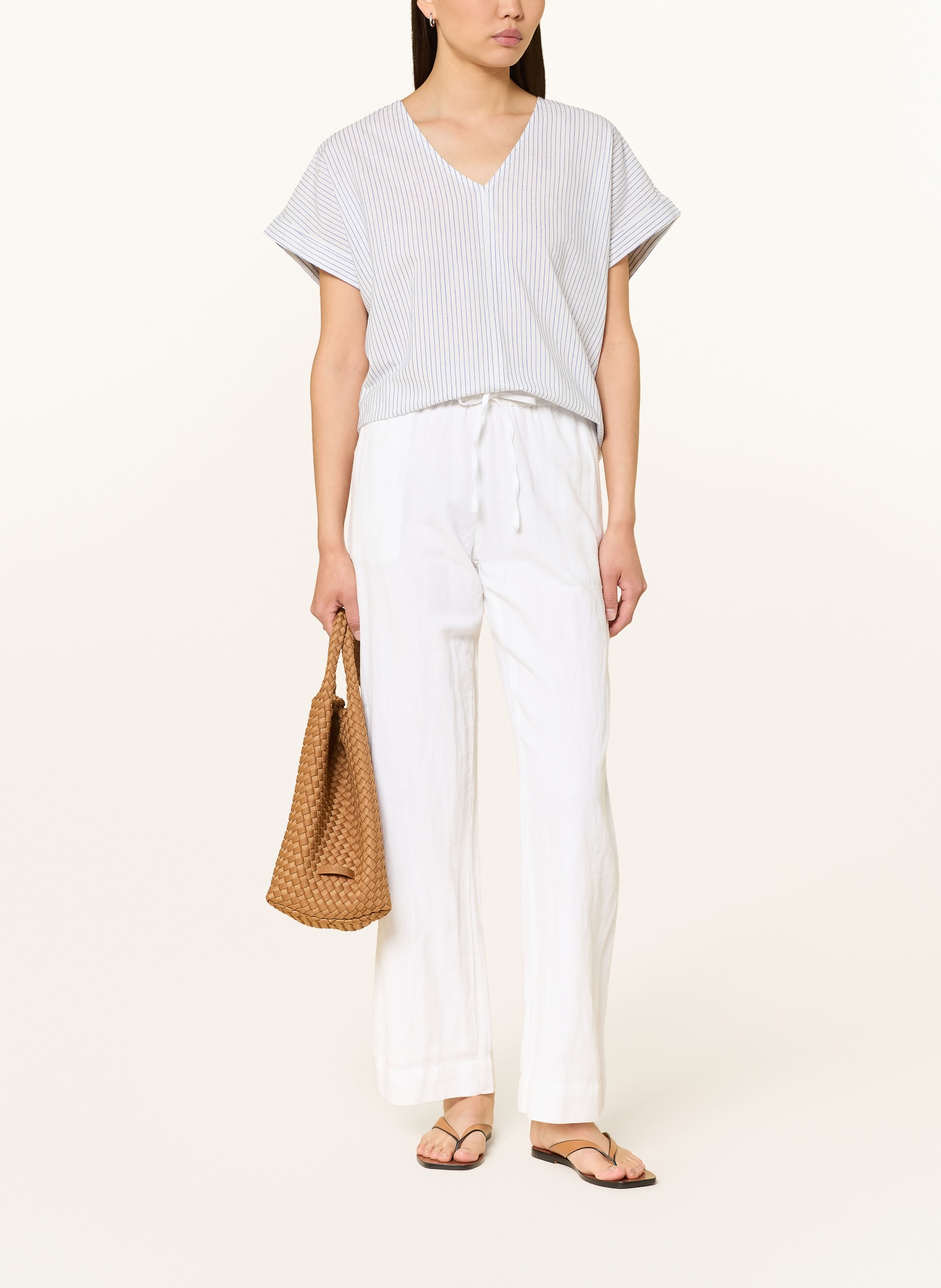 LANIUS Blusenshirt: WEISS / HELLBLAU