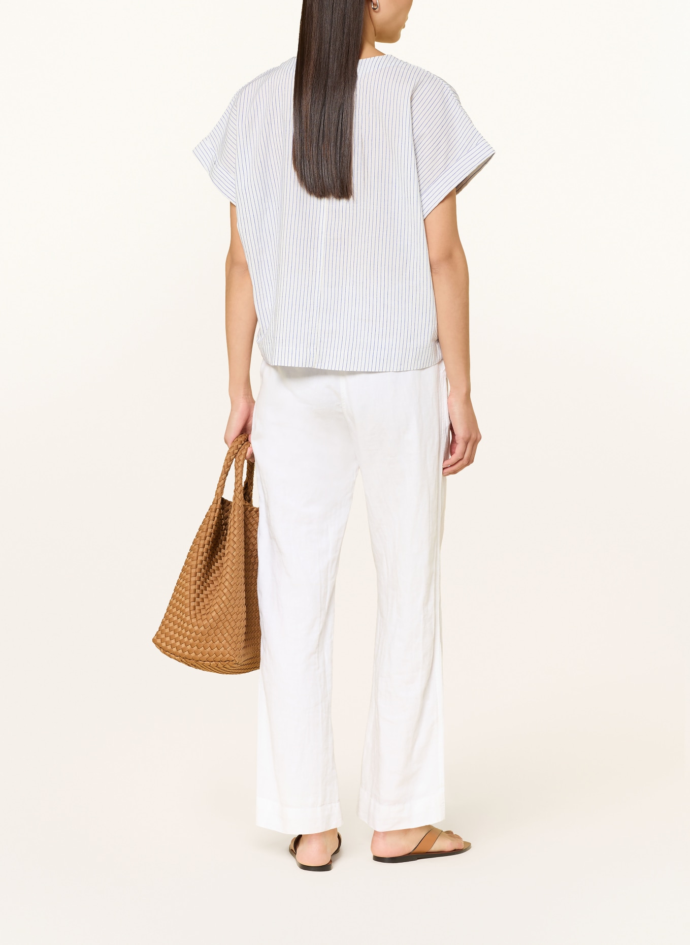 LANIUS Blusenshirt: WEISS / HELLBLAU