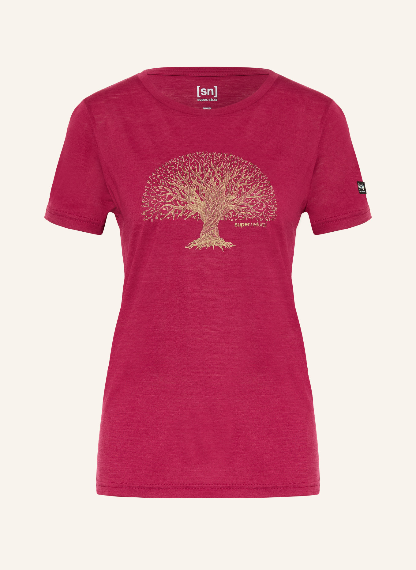 super.natural T-Shirt TREE OF KNOWLEDGE mit Merinowolle: DUNKELROT / BEIGE
