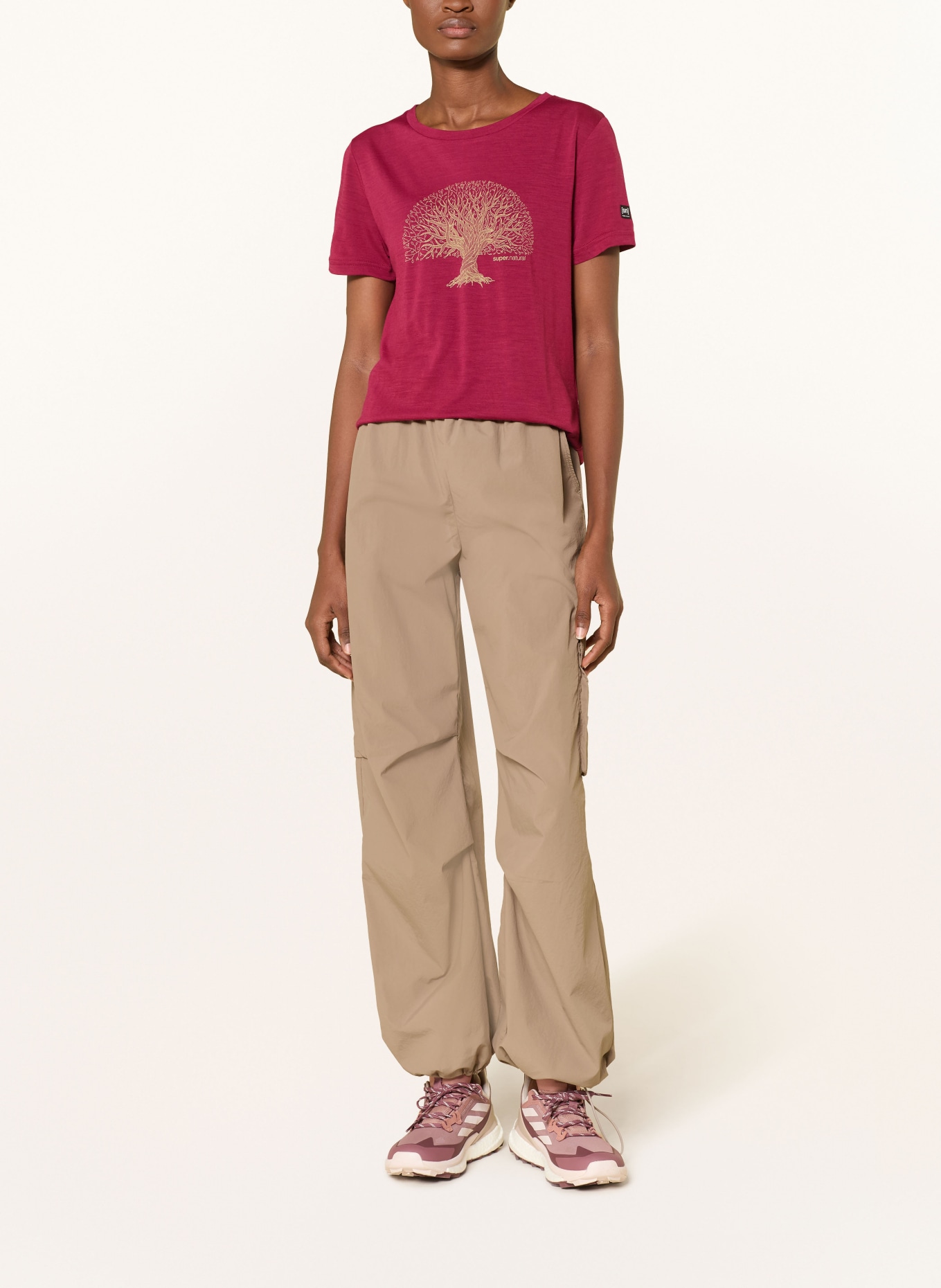 super.natural T-Shirt TREE OF KNOWLEDGE mit Merinowolle: DUNKELROT / BEIGE
