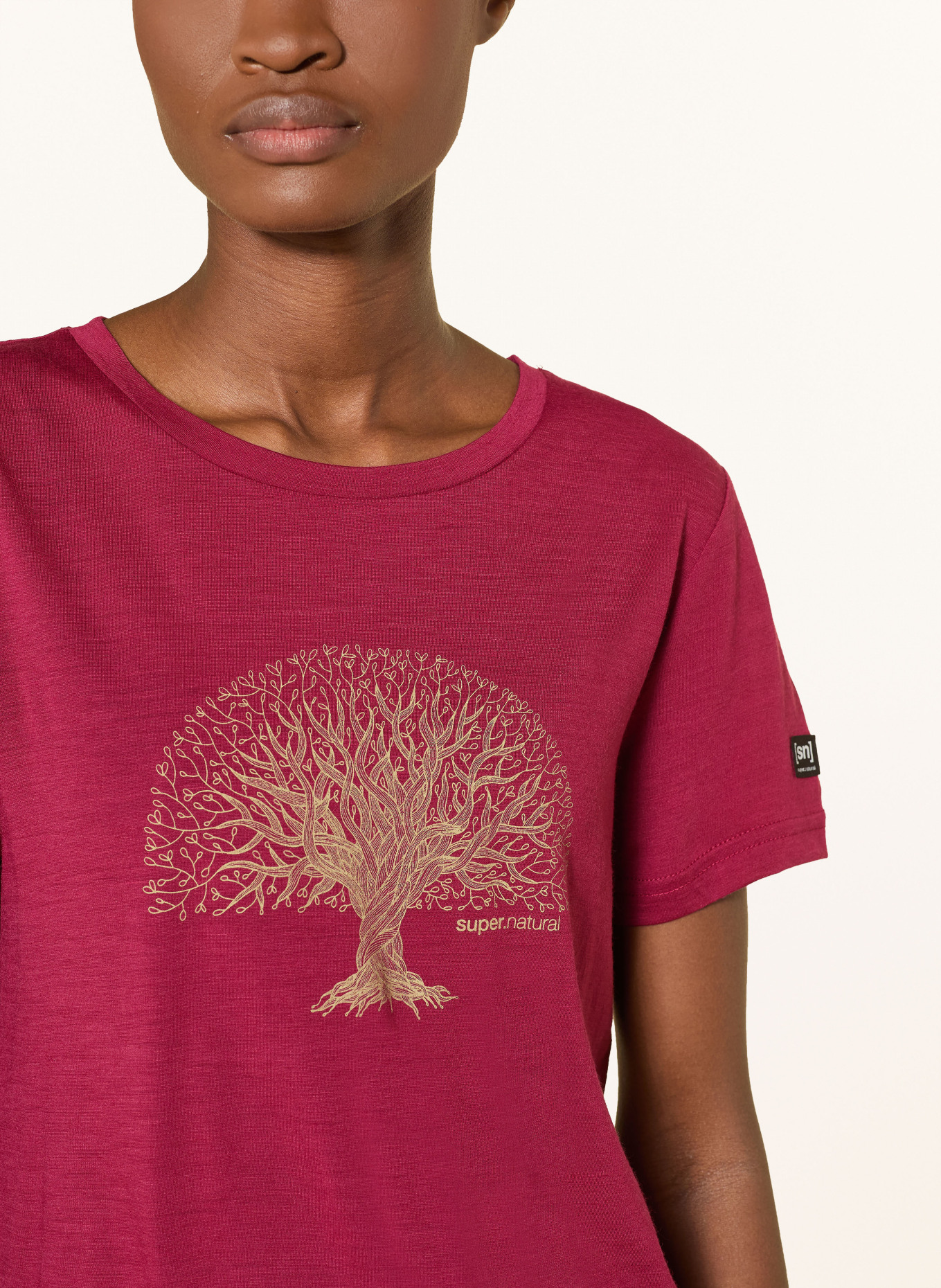 super.natural T-Shirt TREE OF KNOWLEDGE mit Merinowolle: DUNKELROT / BEIGE
