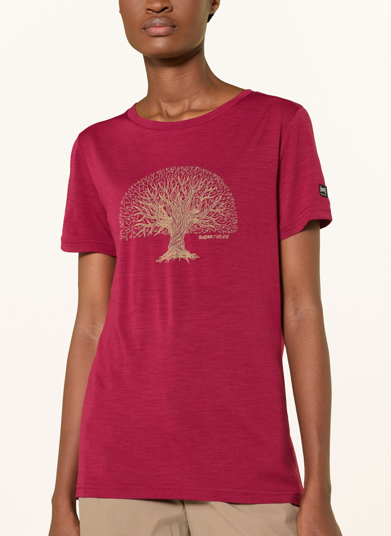 super.natural T-Shirt TREE OF KNOWLEDGE mit Merinowolle: DUNKELROT / BEIGE