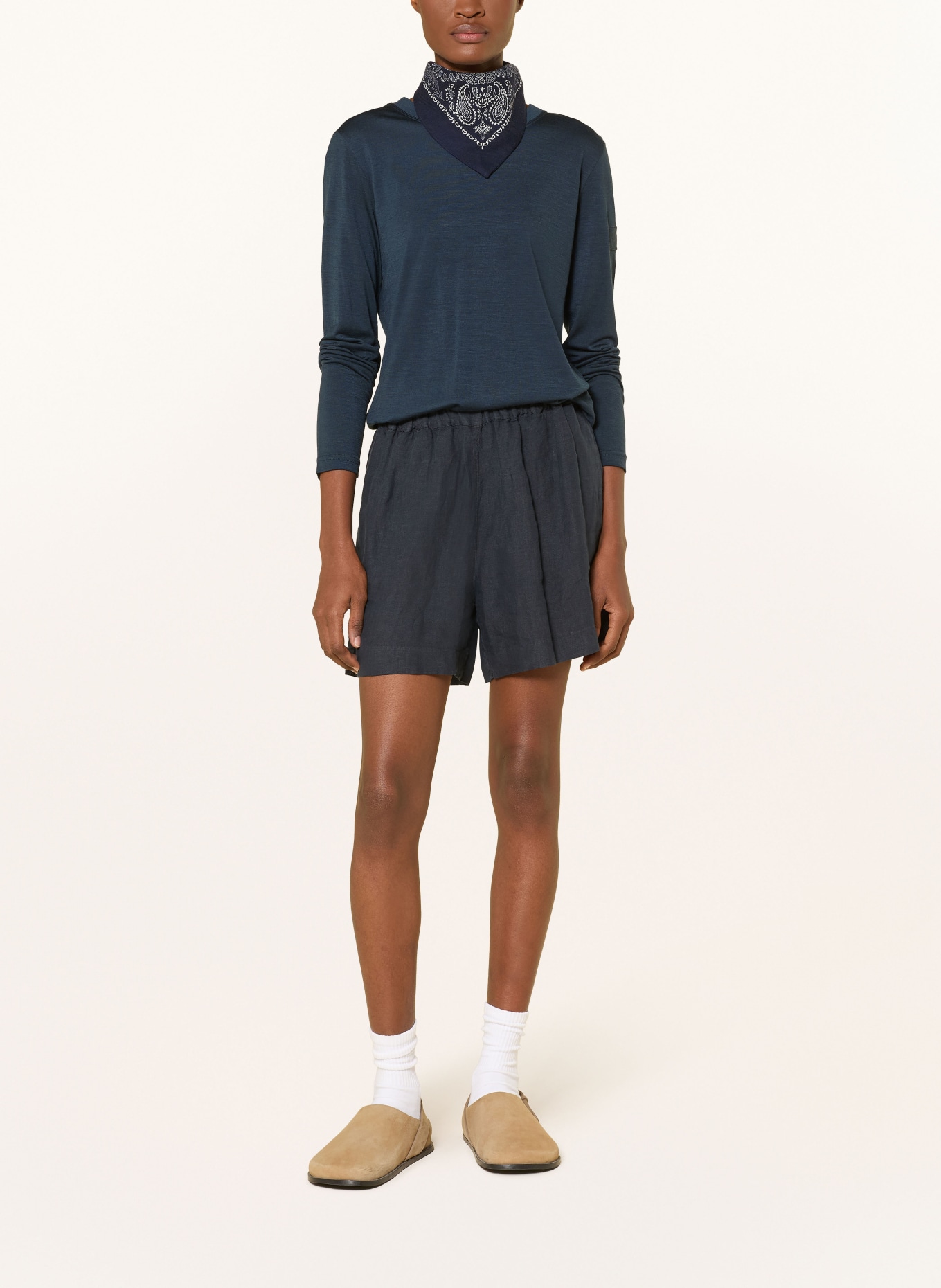 super.natural Longsleeve CASUAL RIB mit Merinowolle: DUNKELBLAU