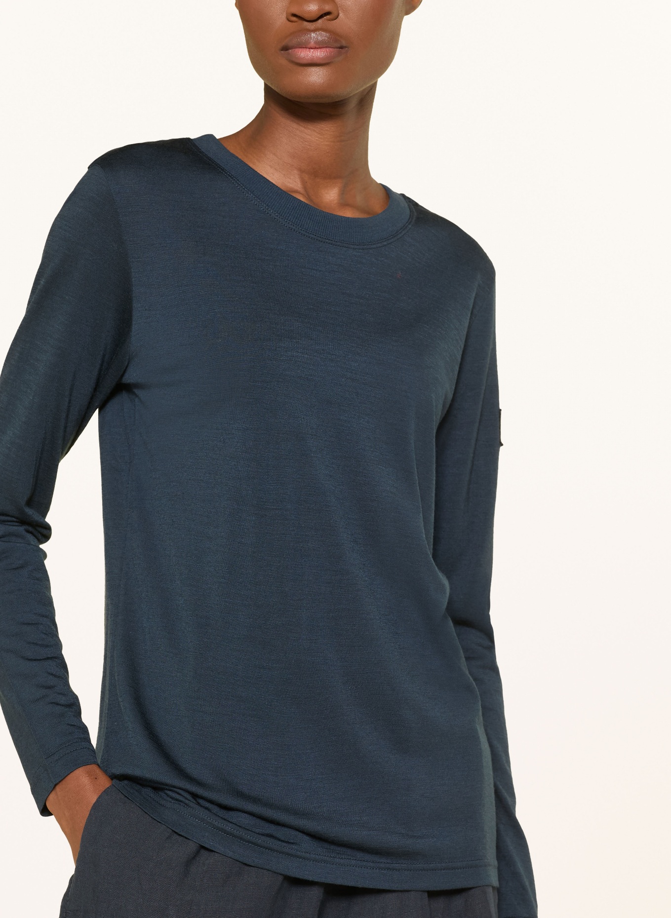 super.natural Longsleeve CASUAL RIB mit Merinowolle: DUNKELBLAU