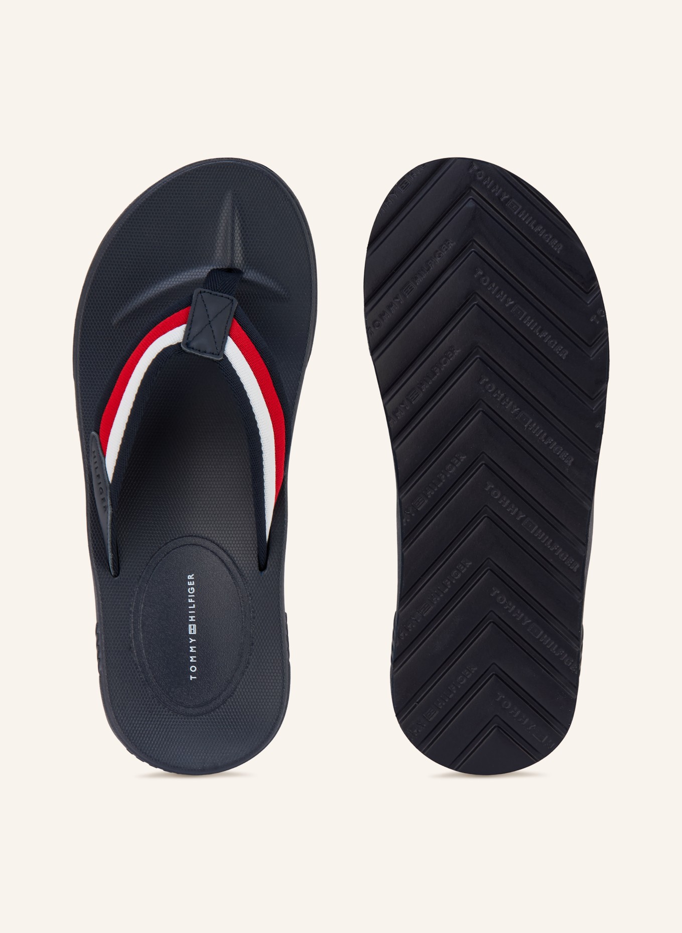 TOMMY HILFIGER Zehentrenner: DUNKELBLAU / ROT / WEISS