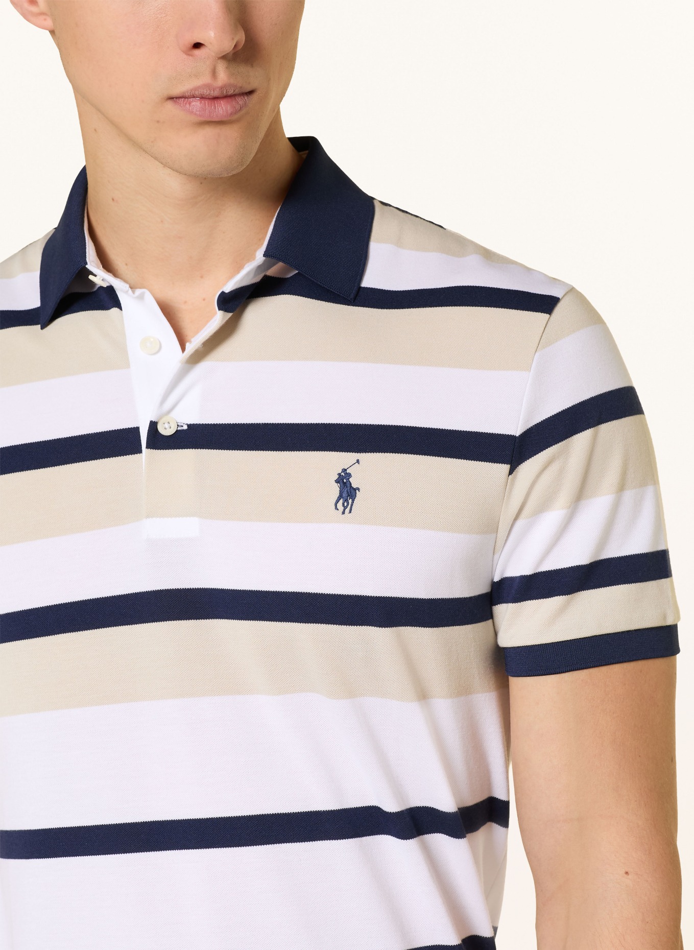 RLX RALPH LAUREN Polo tričko Piqué: BÍLÁ / BÉŽOVÁ / TMAVĚ MODRÁ