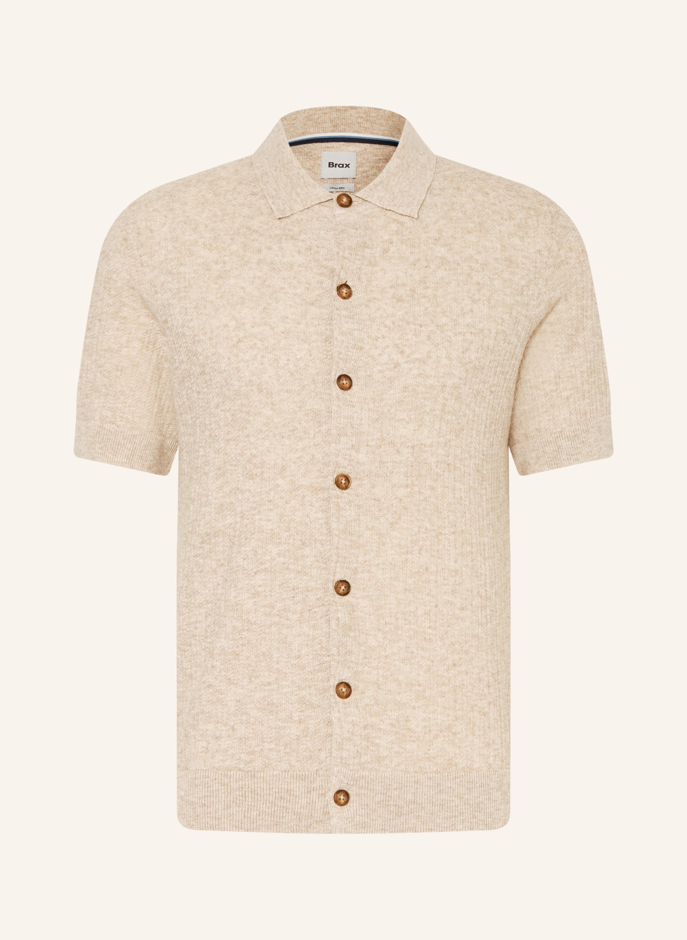 BRAX JIMMY Slim Fit Knit Shirt with Linen: LIGHT BROWN / WHITE