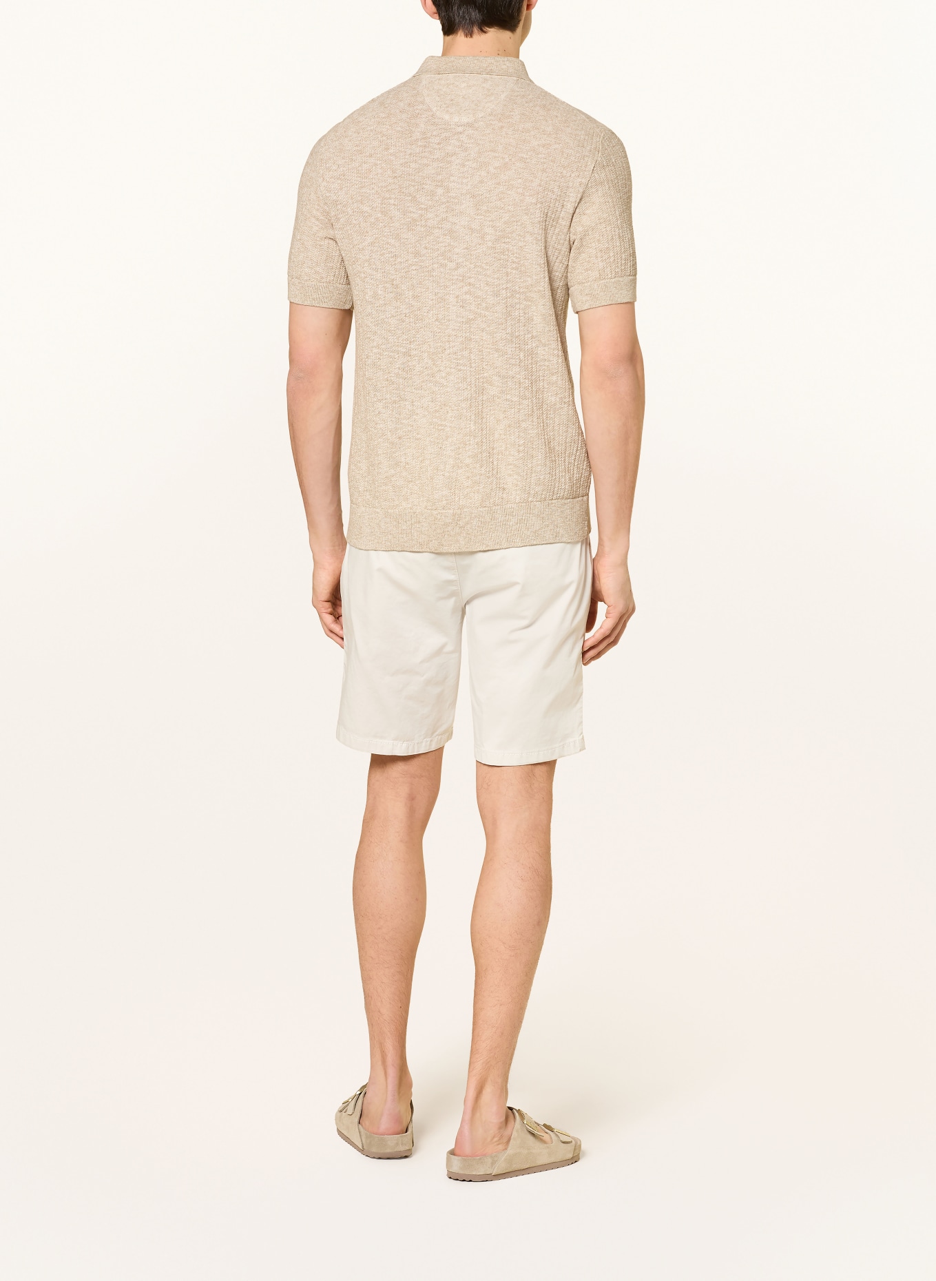 BRAX JIMMY Slim Fit Knit Shirt with Linen: LIGHT BROWN / WHITE