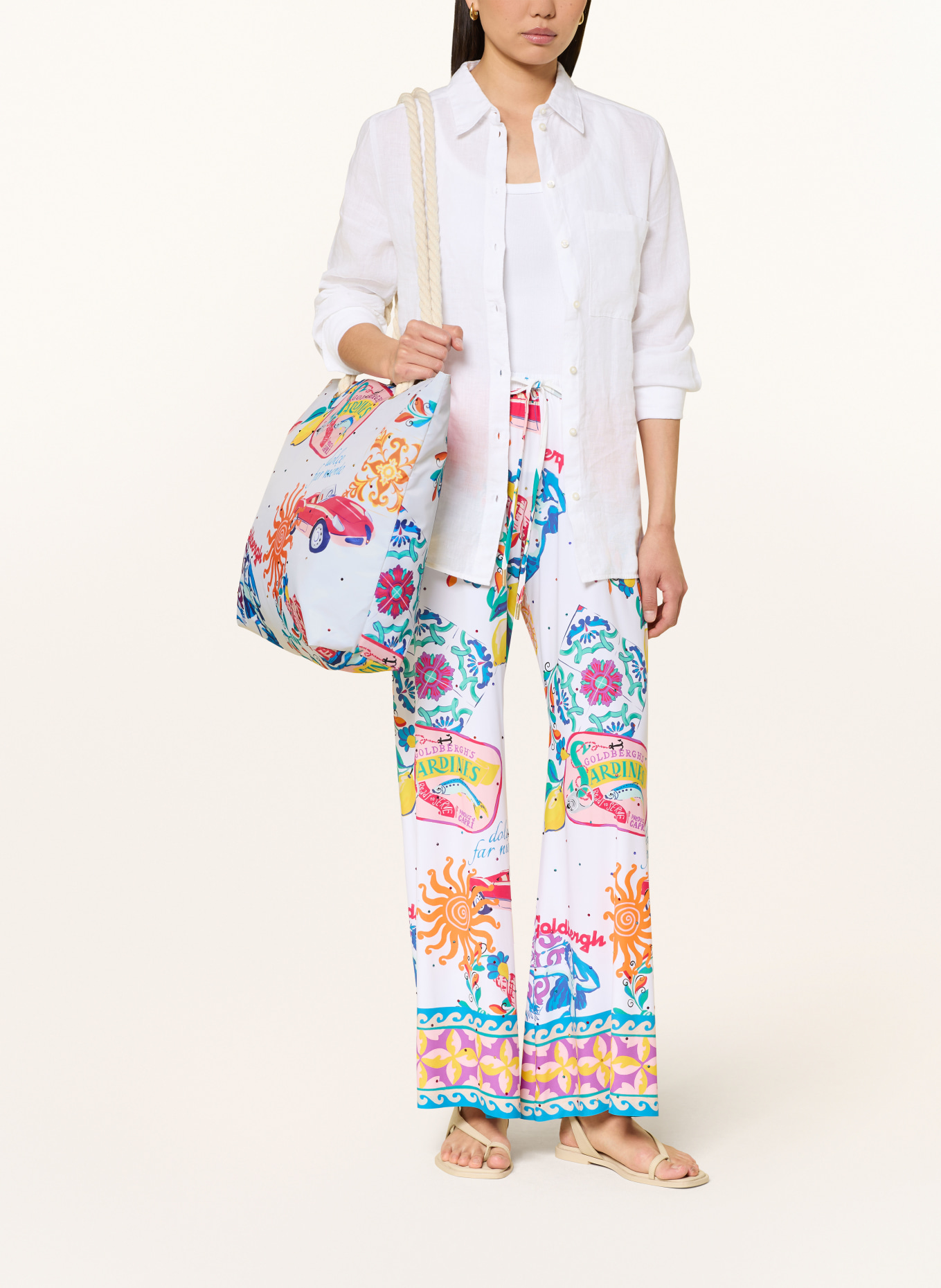 GOLDBERGH Sac de plage ANGELA avec pierres décoratives: BLANC / JAUNE / BLEU