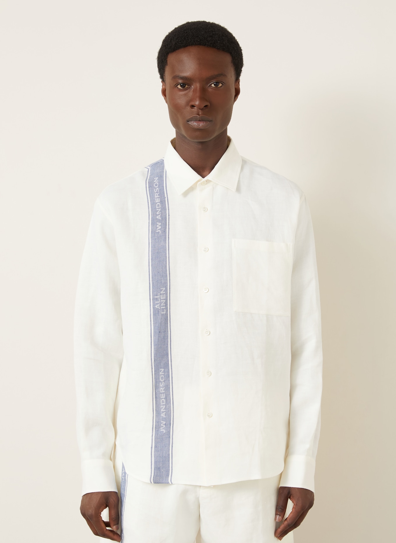 JW ANDERSON Linen Shirt, Comfort Fit: CREAM / BLUE