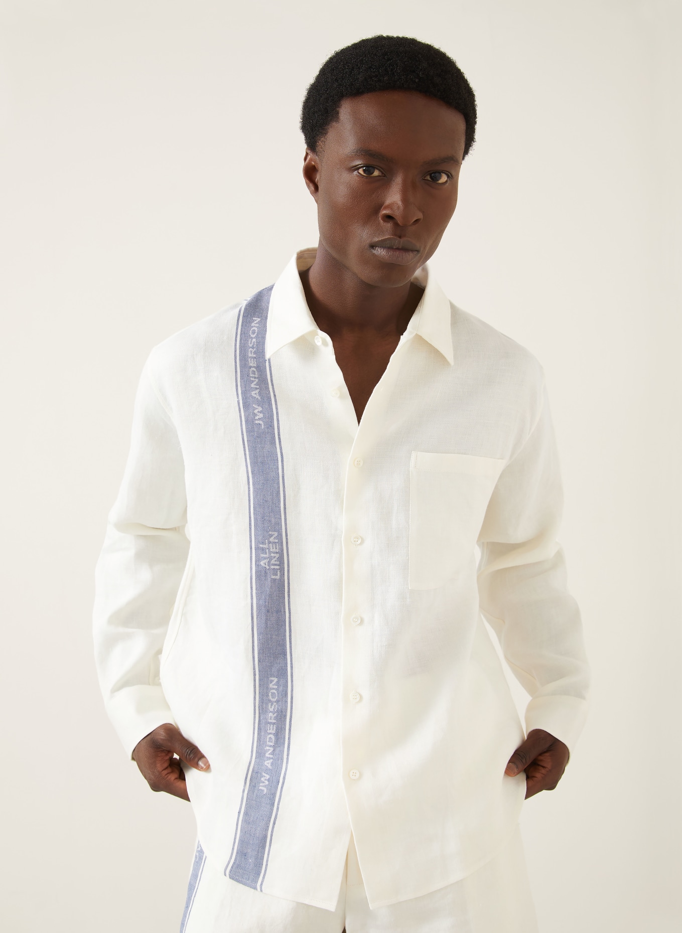 JW ANDERSON Linen Shirt, Comfort Fit: CREAM / BLUE