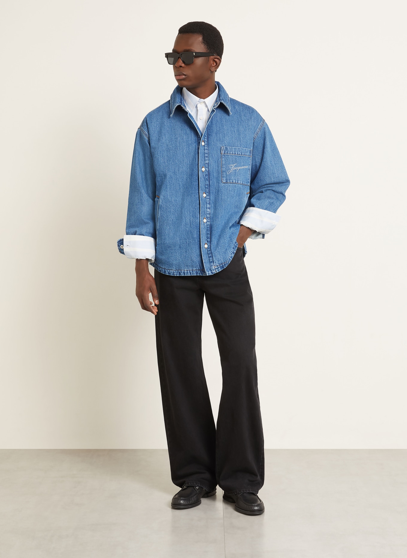 JACQUEMUS Kurtka dżinsowa LA CHEMISE BOULANGER: 33C BLUE/TABAC