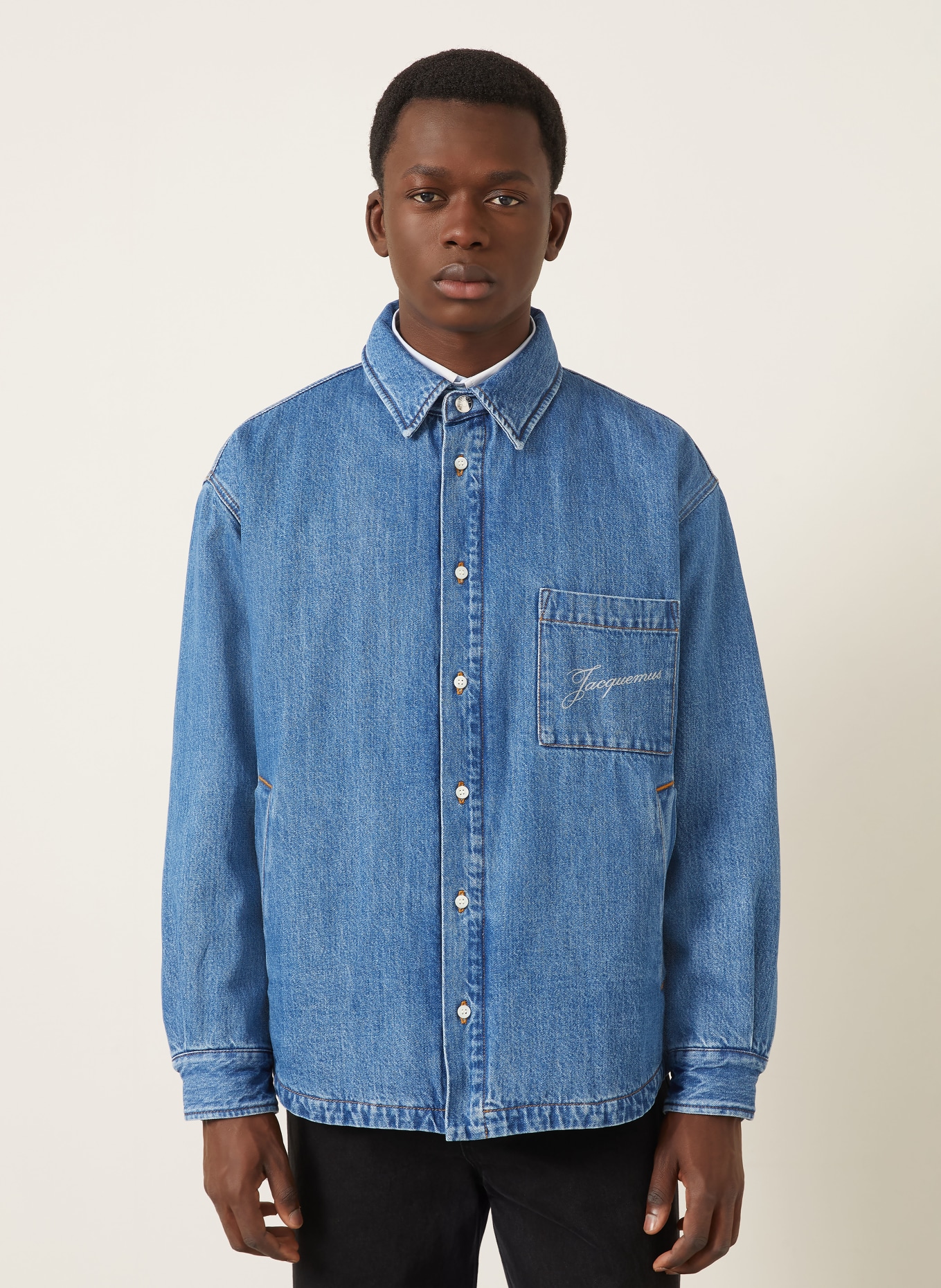 JACQUEMUS Kurtka dżinsowa LA CHEMISE BOULANGER: 33C BLUE/TABAC