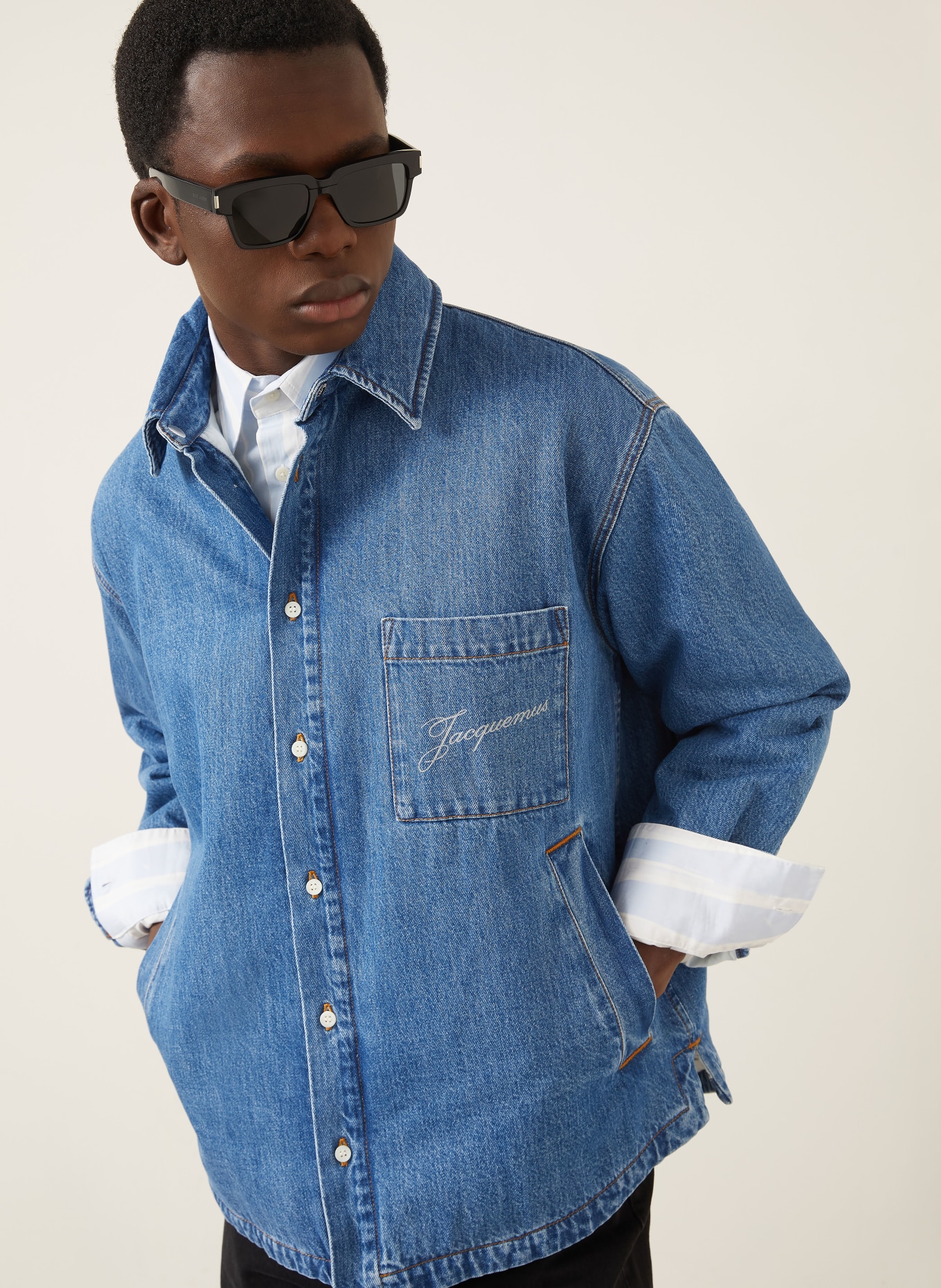 JACQUEMUS Kurtka dżinsowa LA CHEMISE BOULANGER: 33C BLUE/TABAC