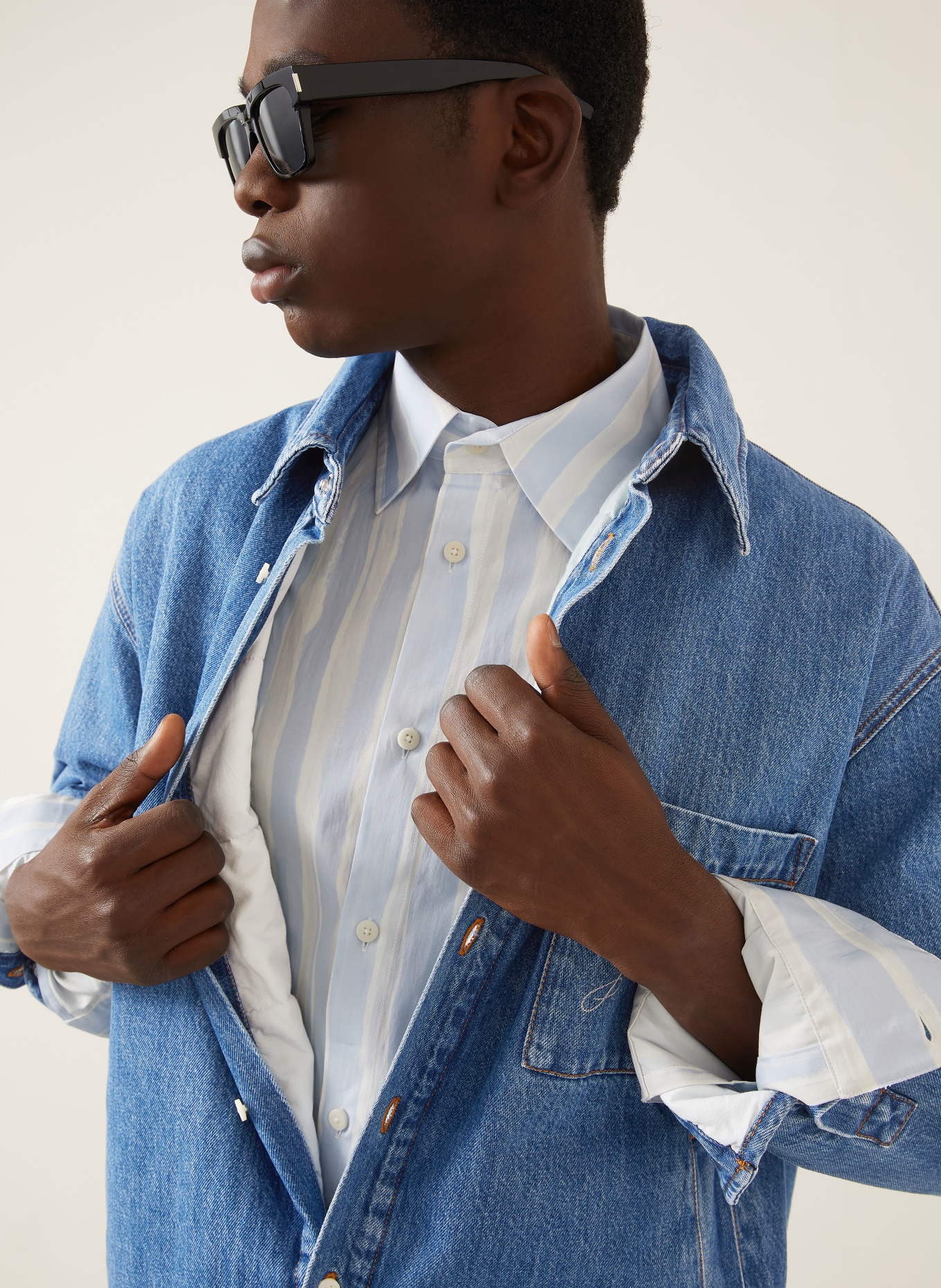 JACQUEMUS Kurtka dżinsowa LA CHEMISE BOULANGER: 33C BLUE/TABAC