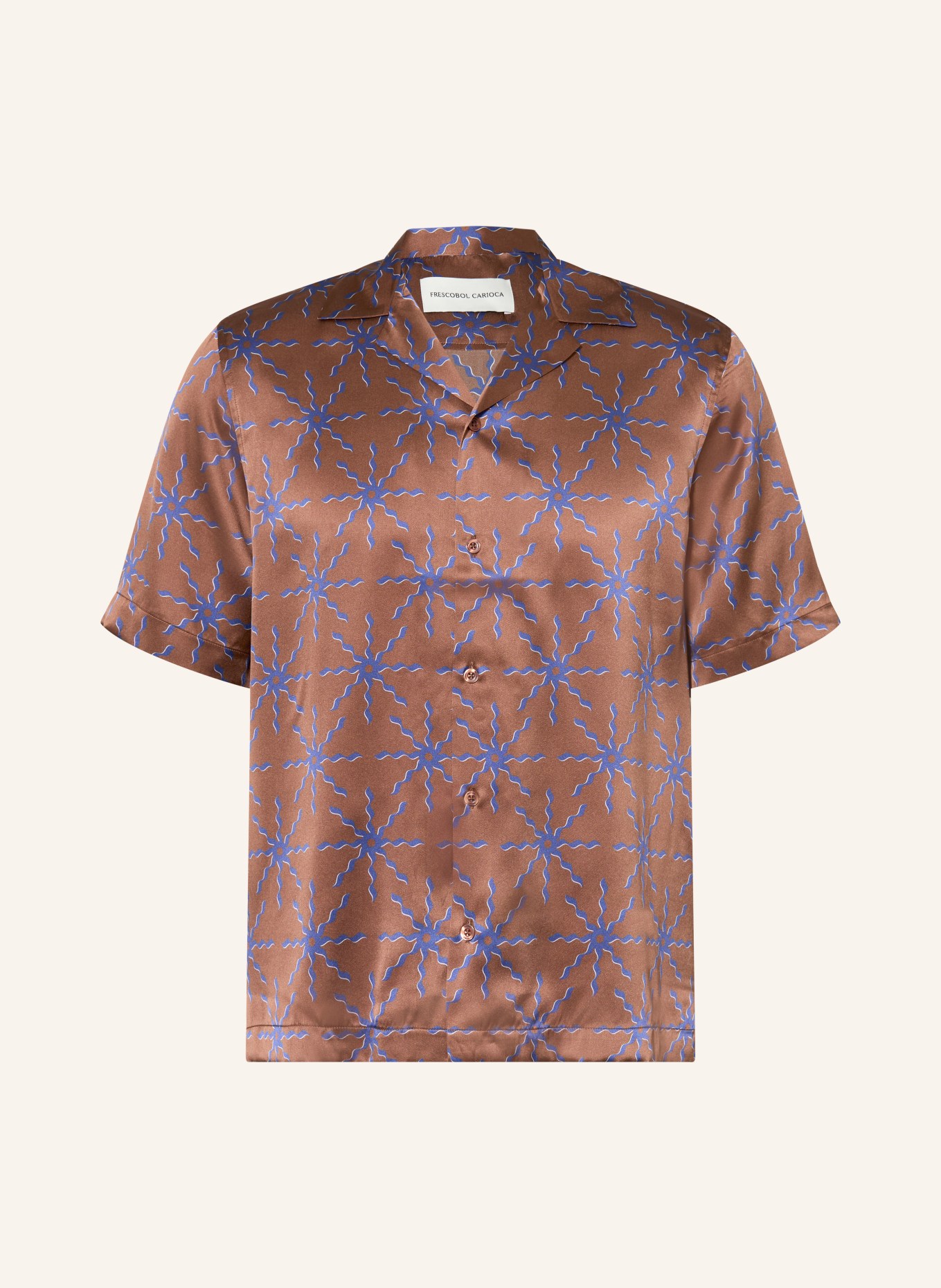 FRESCOBOL CARIOCA ROBERTO Regular Fit Silk Resort Shirt: BROWN / BLUE
