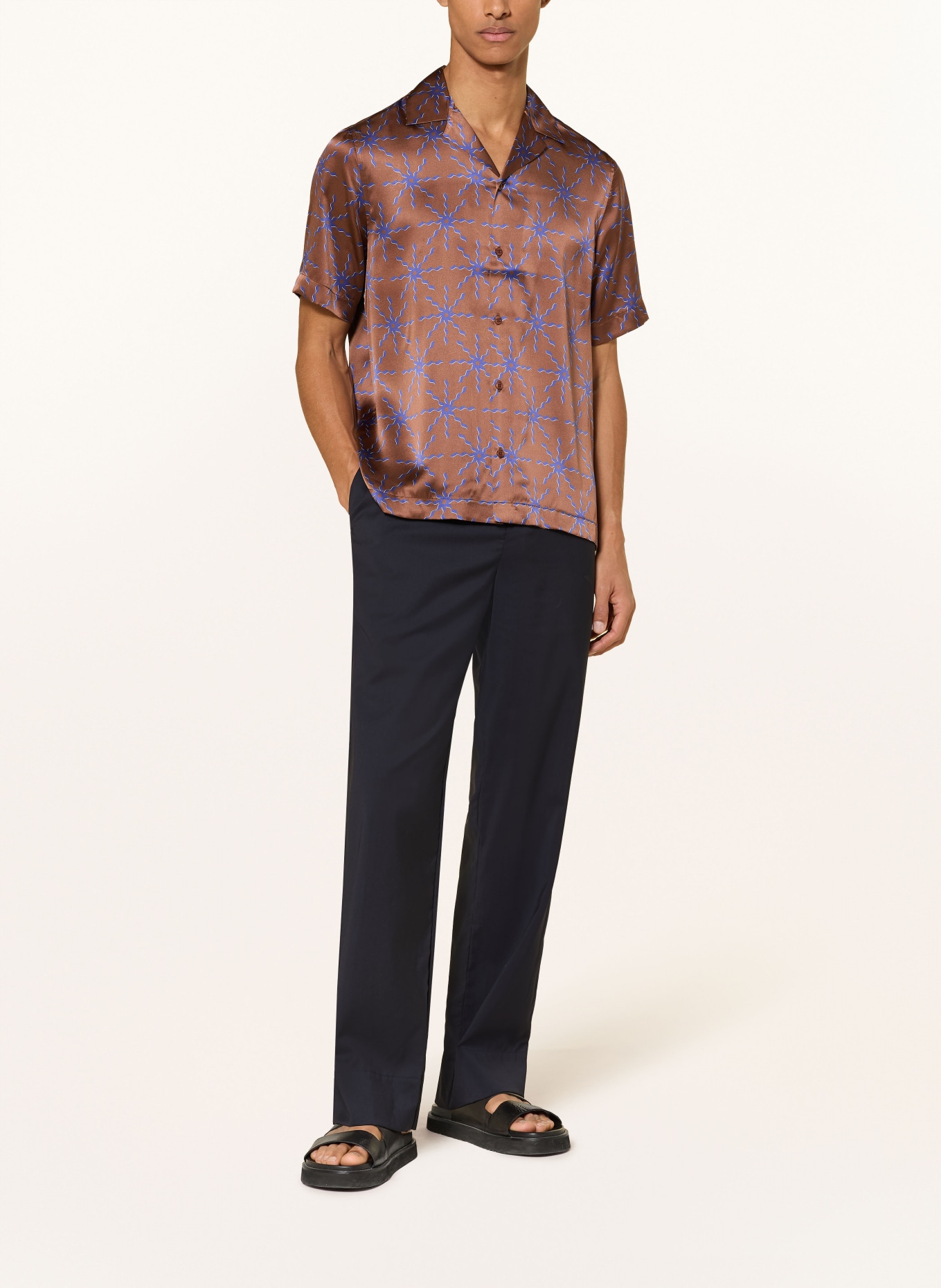 FRESCOBOL CARIOCA ROBERTO Regular Fit Silk Resort Shirt: BROWN / BLUE